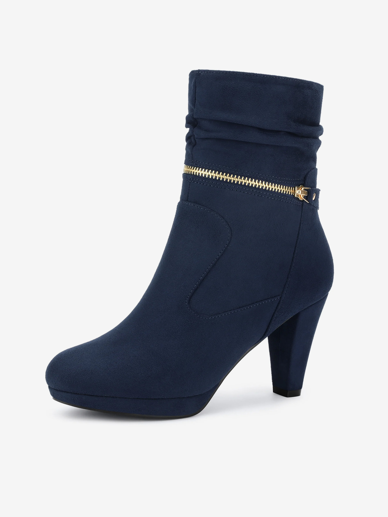 Ankle Zip Platform High Heel Mid Calf Boots Navy Blue/9