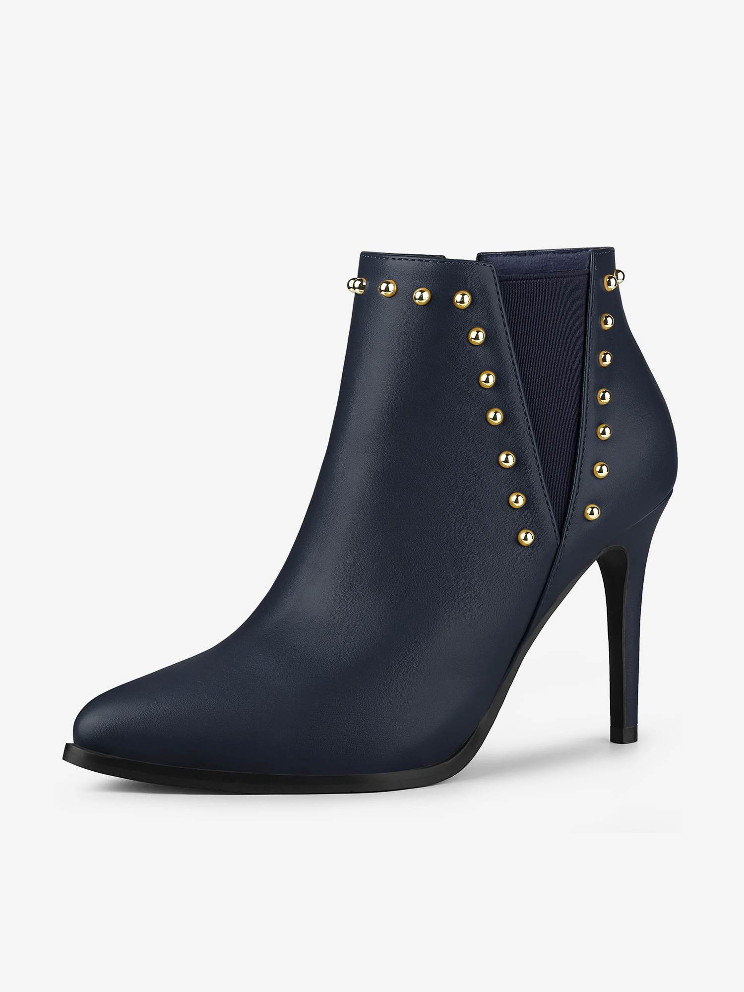 Faux Leather Pointed Toe Stiletto Heel Chelsea Ankle Boots Navy Blue/8