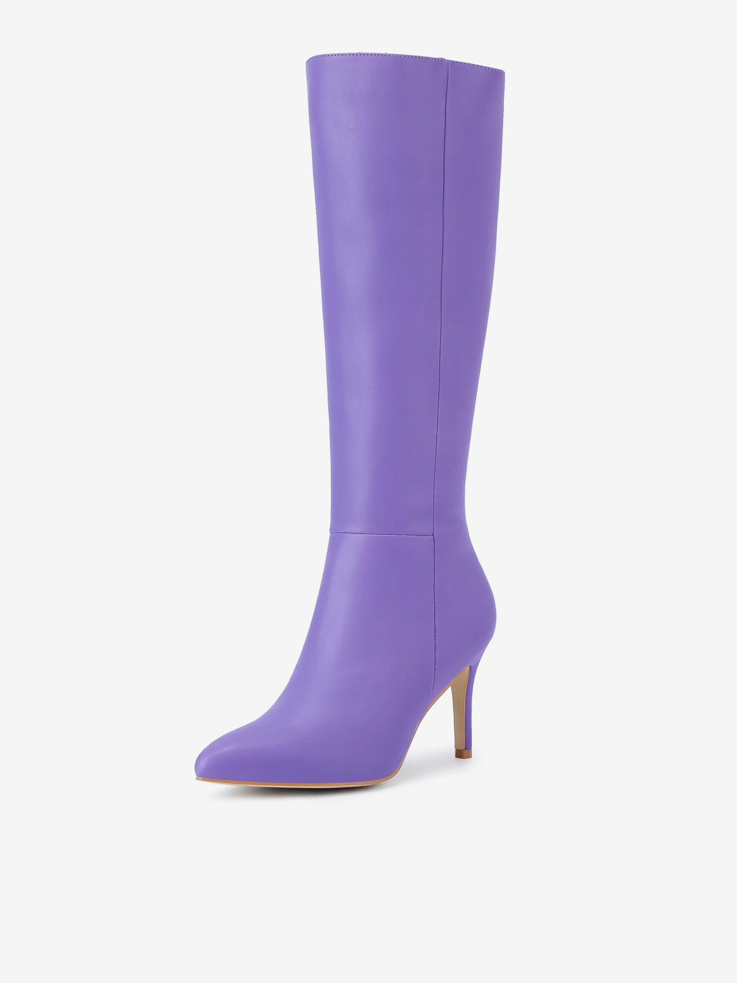 Pointed Toe Stiletto High Heel Zipper Knee High Boots Purple/7.5
