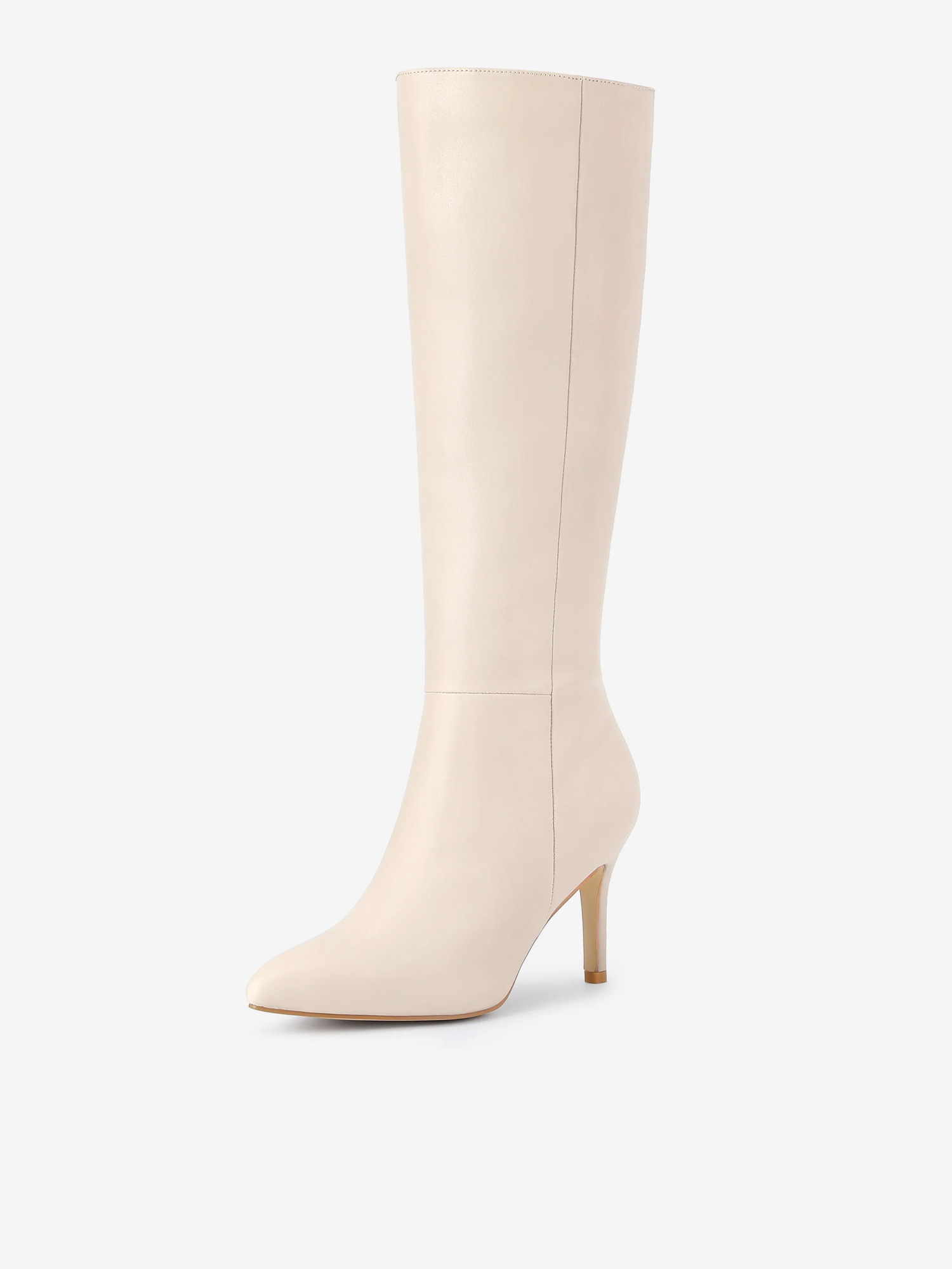 Pointed Toe Stiletto High Heel Zipper Knee High Boots Cream/8