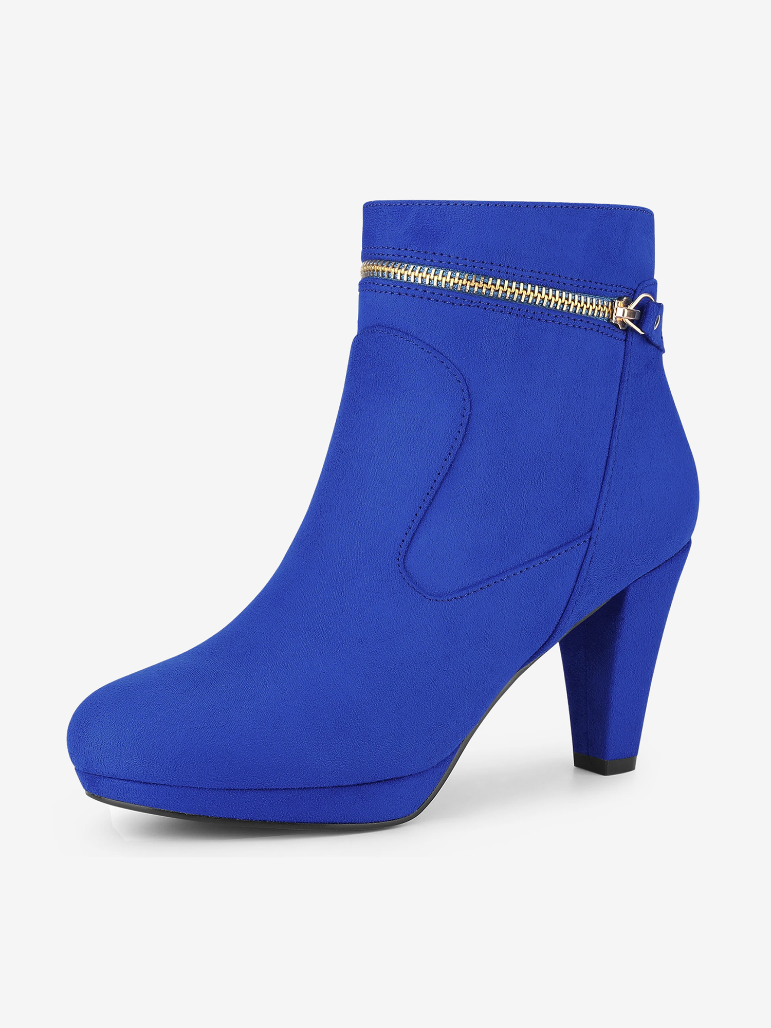 Faux Suede Round Toe Ankle Mid Block Heel Boots Royal Blue/6.5