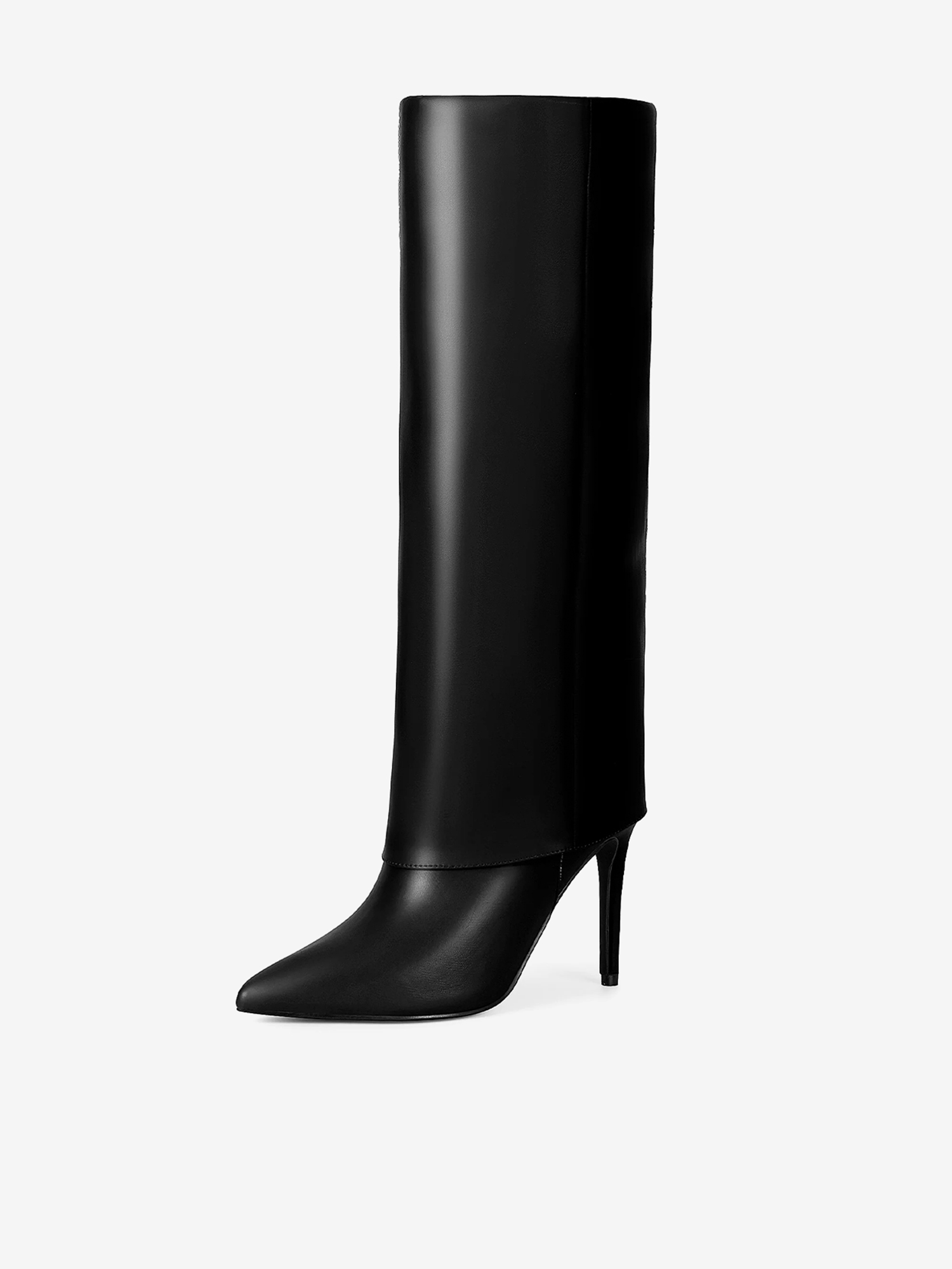 Pointed Toe Stiletto Heel Shark Fold Over Knee High Boots Black/6