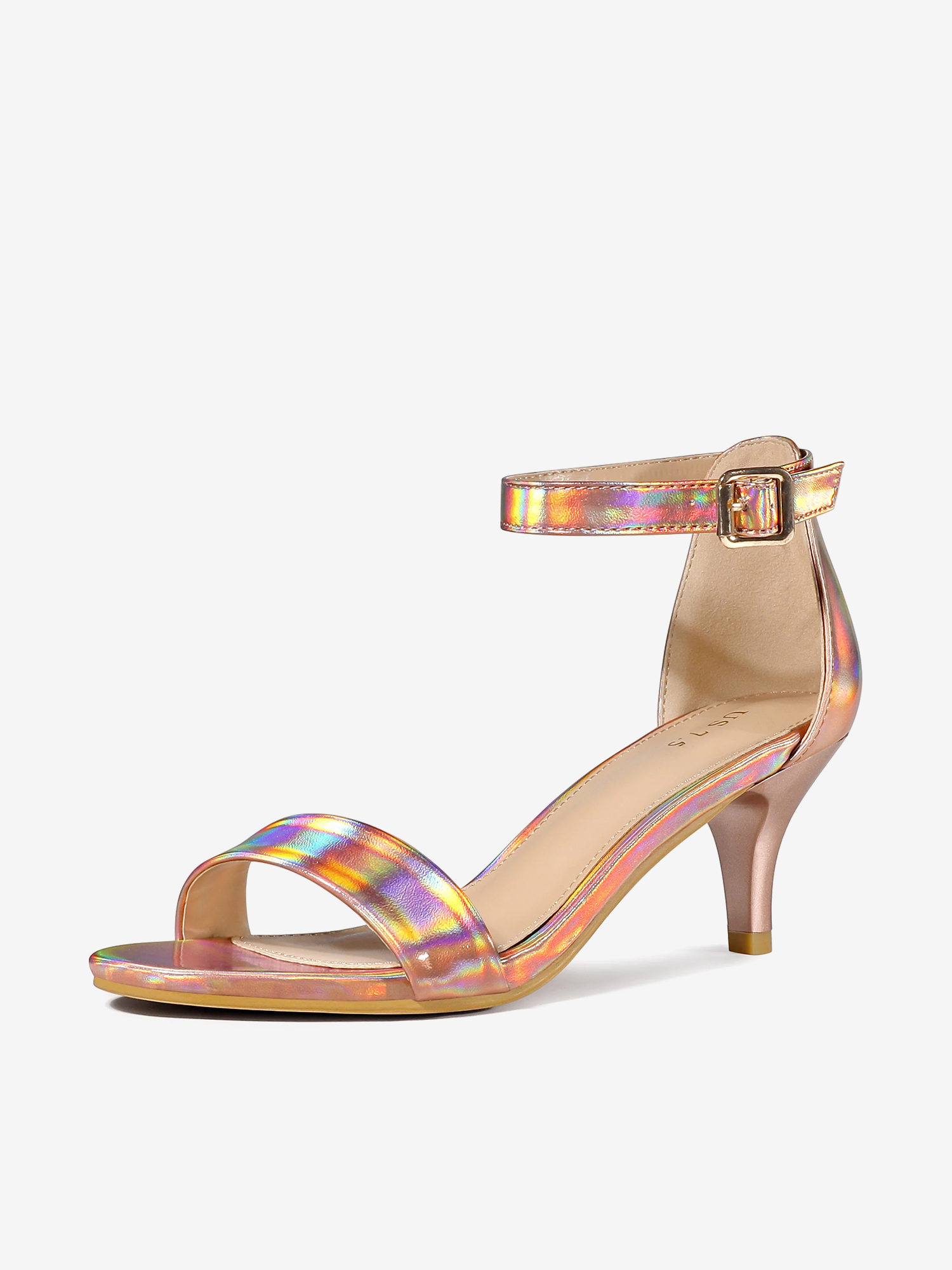 Faux Leather Open Toe Ankle Strap Kitten Heel Sandals Rose Gold/7.5