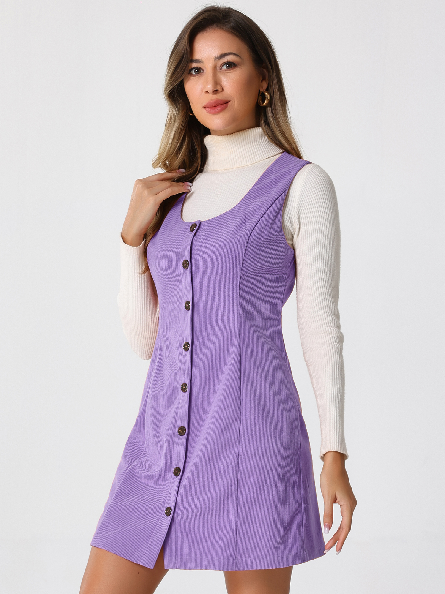 Corduroy Overall Scoop Neck Sleeveless Button Pinefore Dress Light Corduroy Overall Scoop Neck Sleeveless Button Pinefore Dress Light