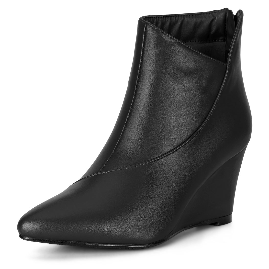 Pointed Toe Zipper Wedge Heel Ankle Booties Black/8.5