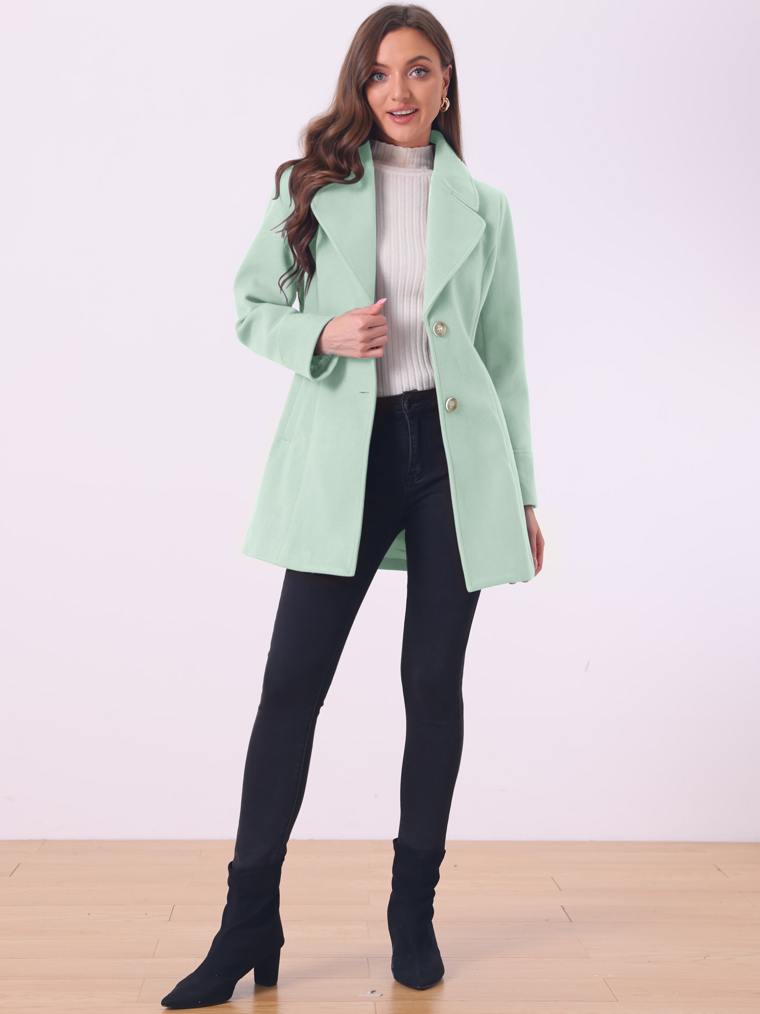 Allegra – Elegant Notched Shawl Collar Single Breasted Winter Long Coat Green/M