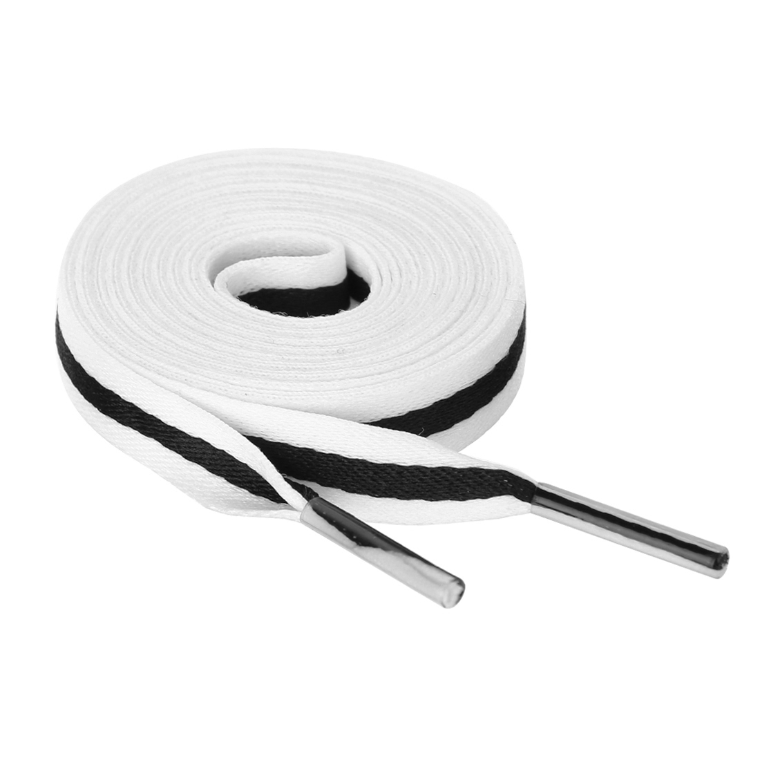 2 Pairs Colorful Color Block Stripe Canvas Shoe Laces Flat Shoelace White-Black-White/120cm/47.24"