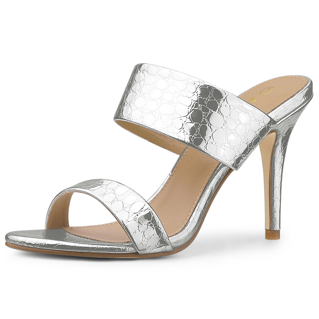 Open Toe Stiletto Heel Slide Sandals Silver/9.5