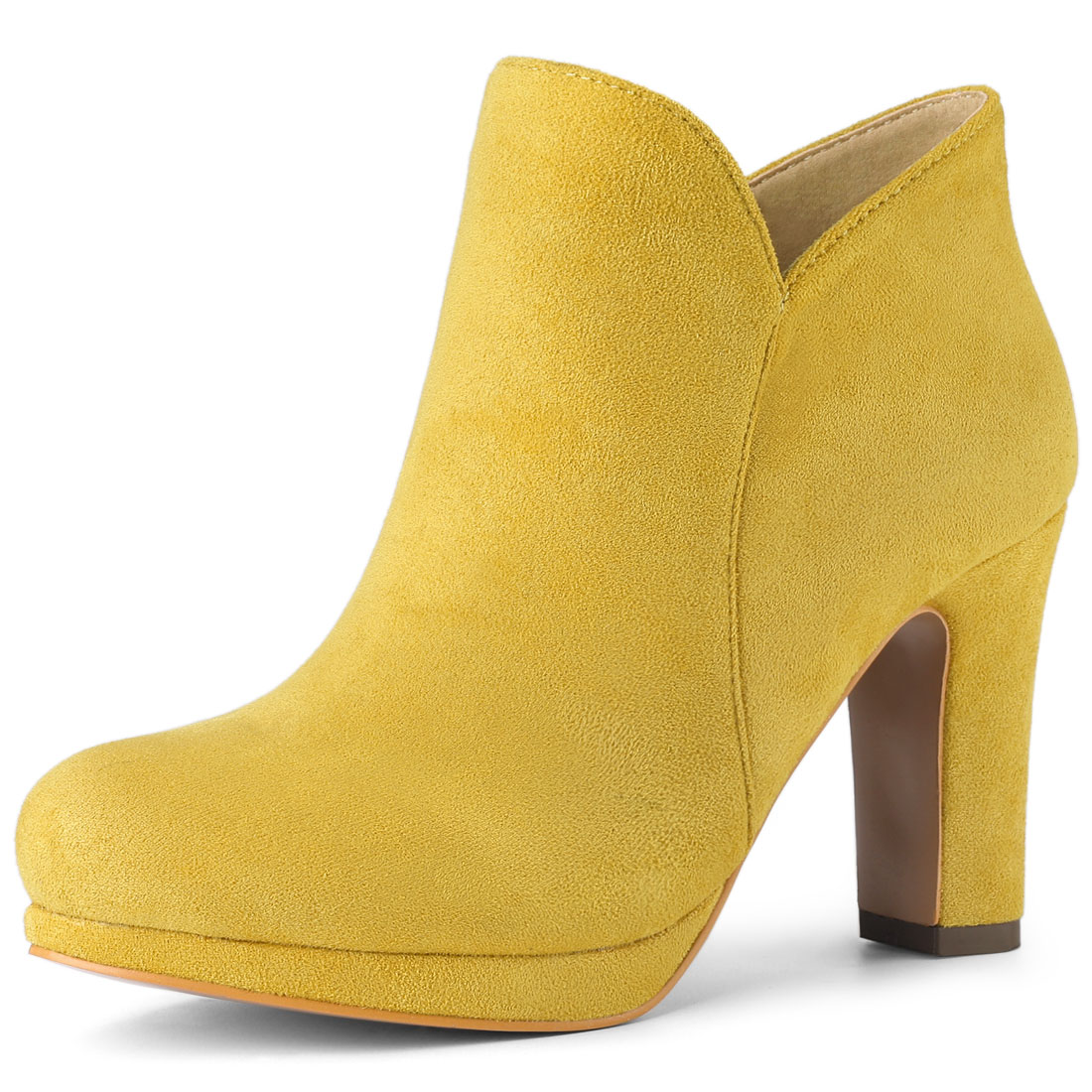 Round Toe Chunky Heel Ankle Heel Boots Yellow/6