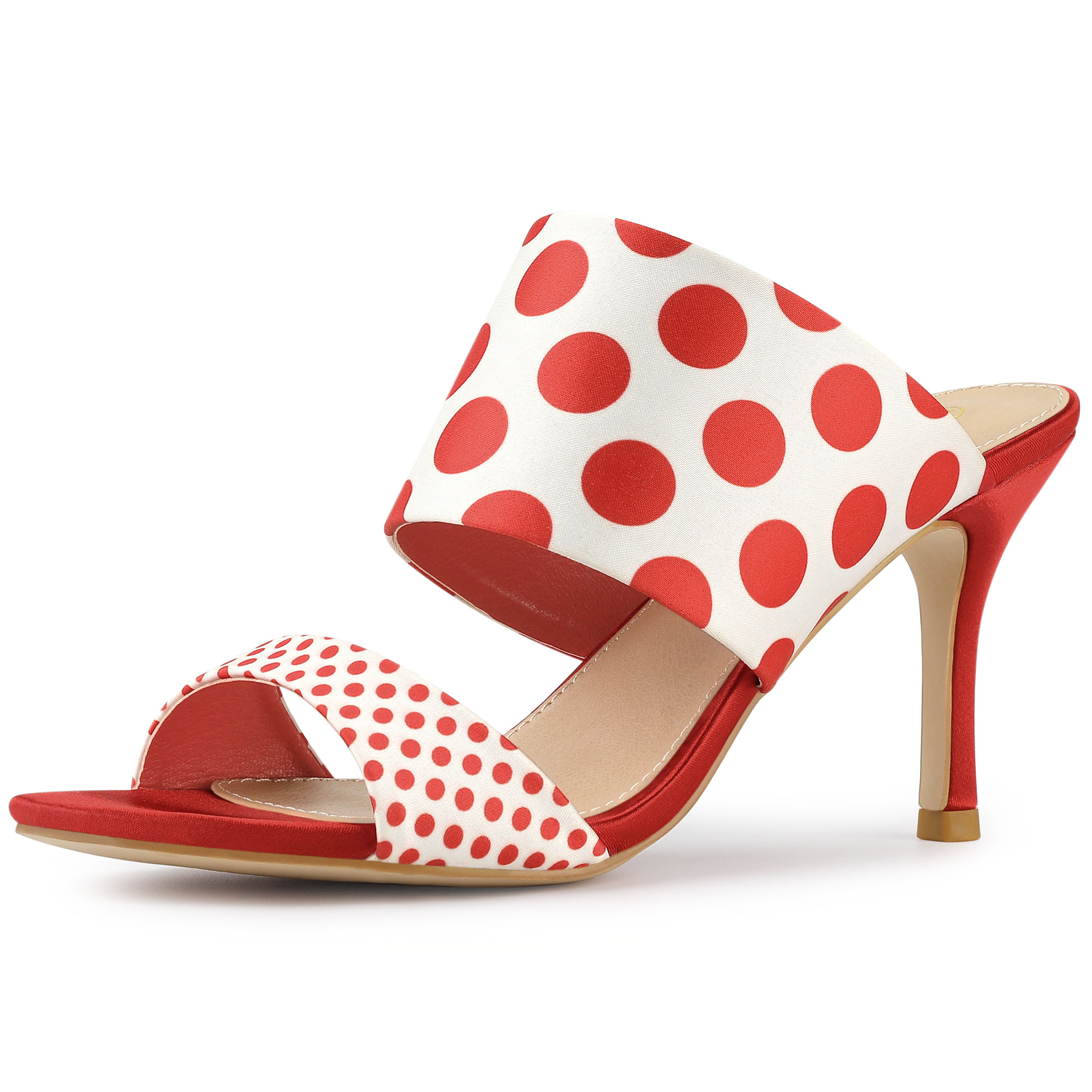 Polka Dots Stiletto Heel Slides Sandals Red/6