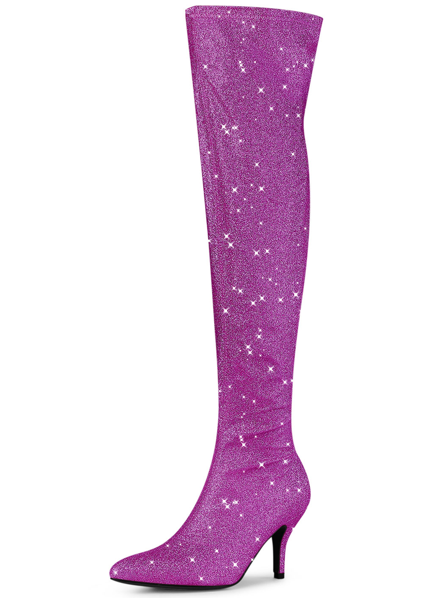 Glitter Pointed Toe Stiletto Heel Over the Knee High Boots Purple/5.5