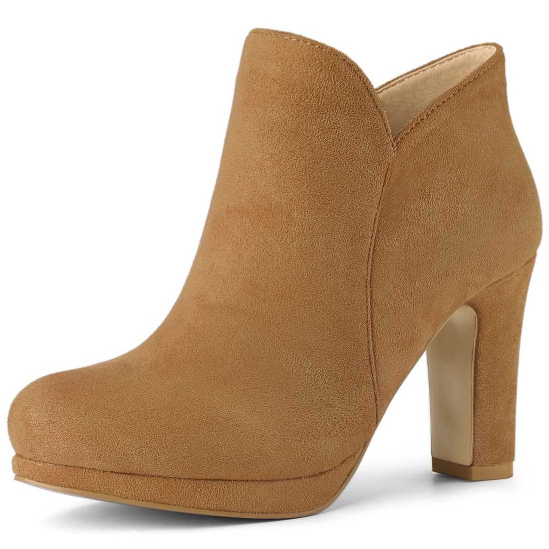 Round Toe Chunky Heel Ankle Heel Boots Brown/7.5