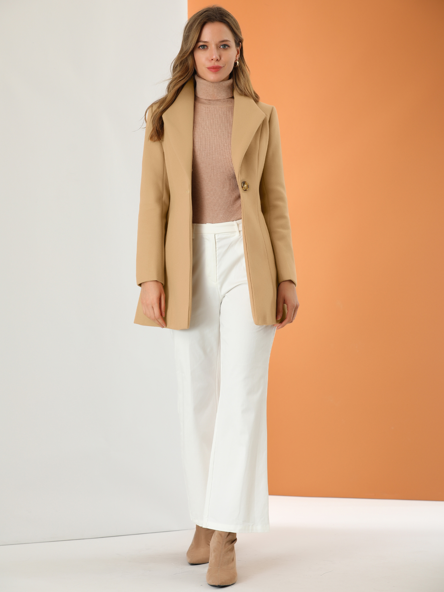 Lapel Collar Buttoned Outerwear Elegant Work Winter Coat Khaki/XL