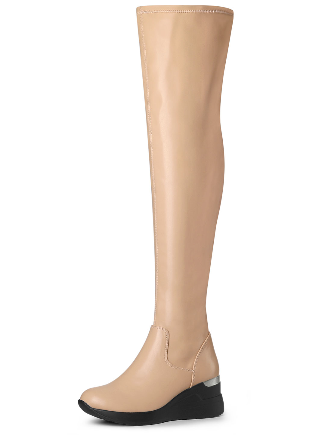 Platform Wedge Chunky Heel Over the Knee Thigh High Boots Nude/9.5