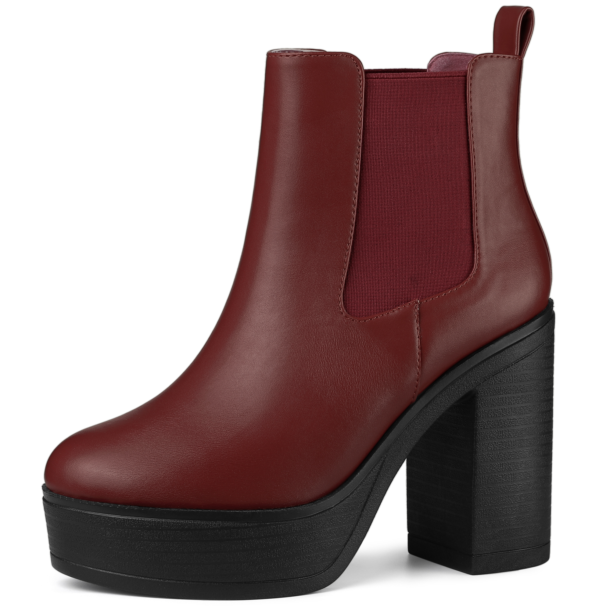 Platform Chunky High Heel Chelsea Ankle Boots Burgundy/9