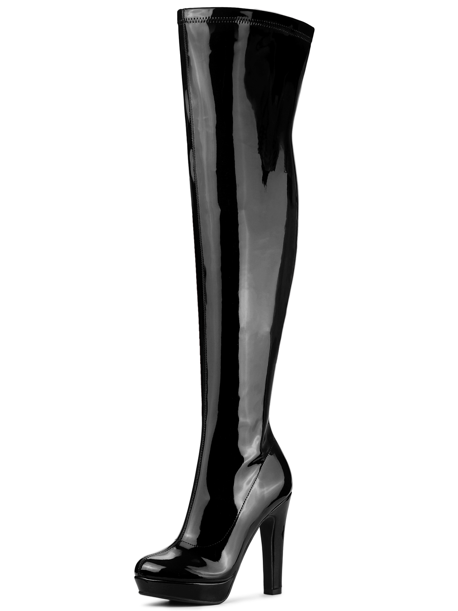 Platform Round Toe Chunky Heel Over The Knee High Boots Black/7