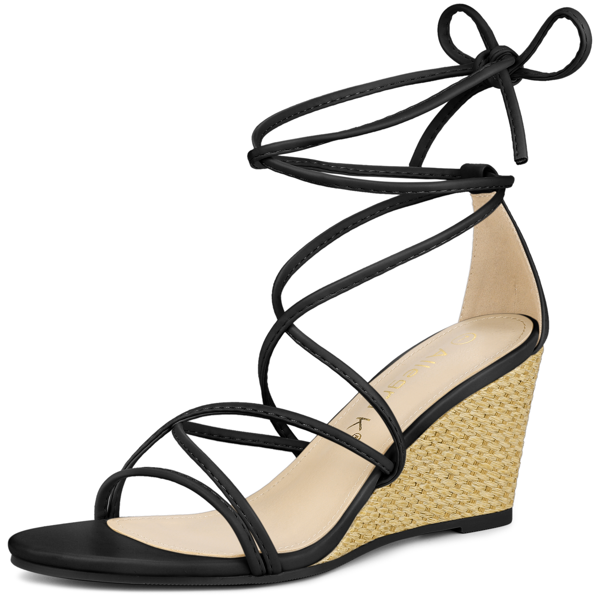 Wedge Heel Lace Up Strappy Low Wedges Sandals Black/10