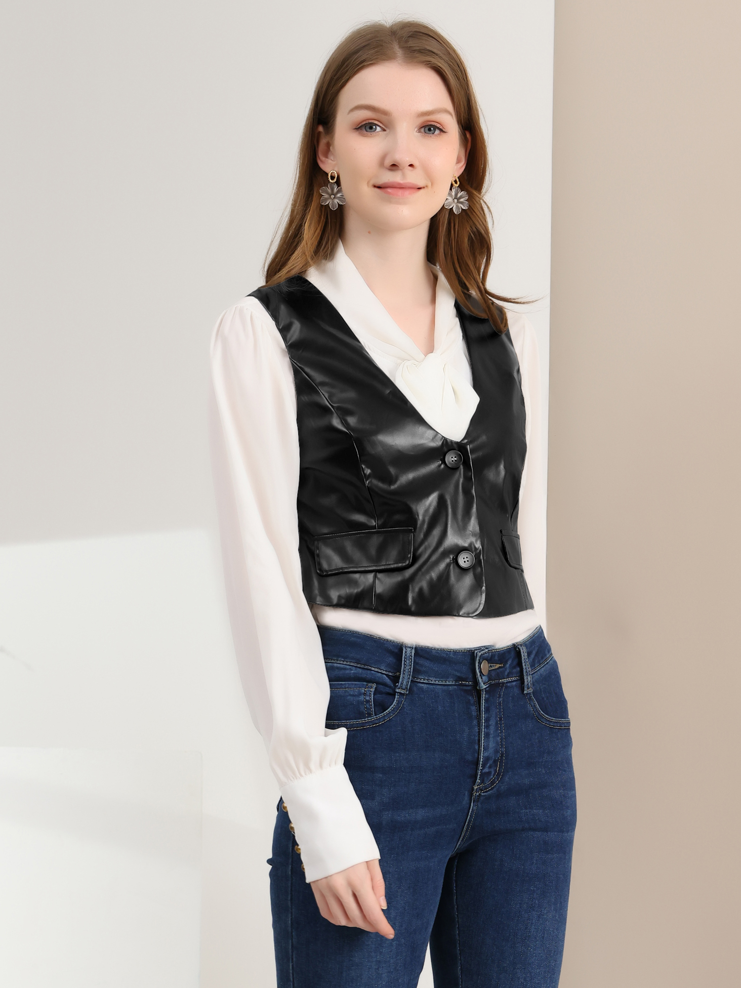 Racerback Sleeveless Versatile PU Faux Leather Vest Black/XS