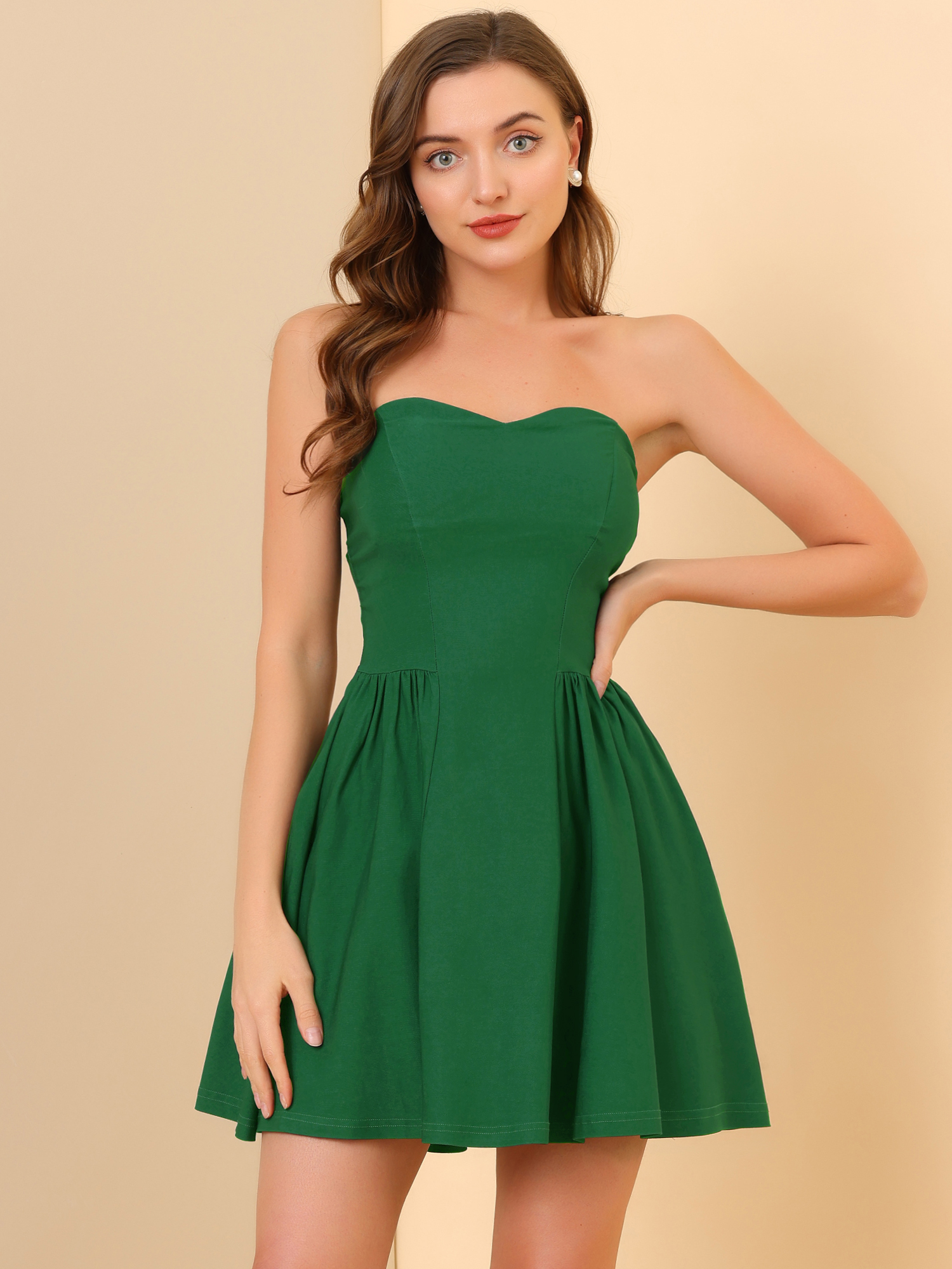 Strapless Sweetheart Neck Fit And Flare Mini Tube Top Dress Green/XL