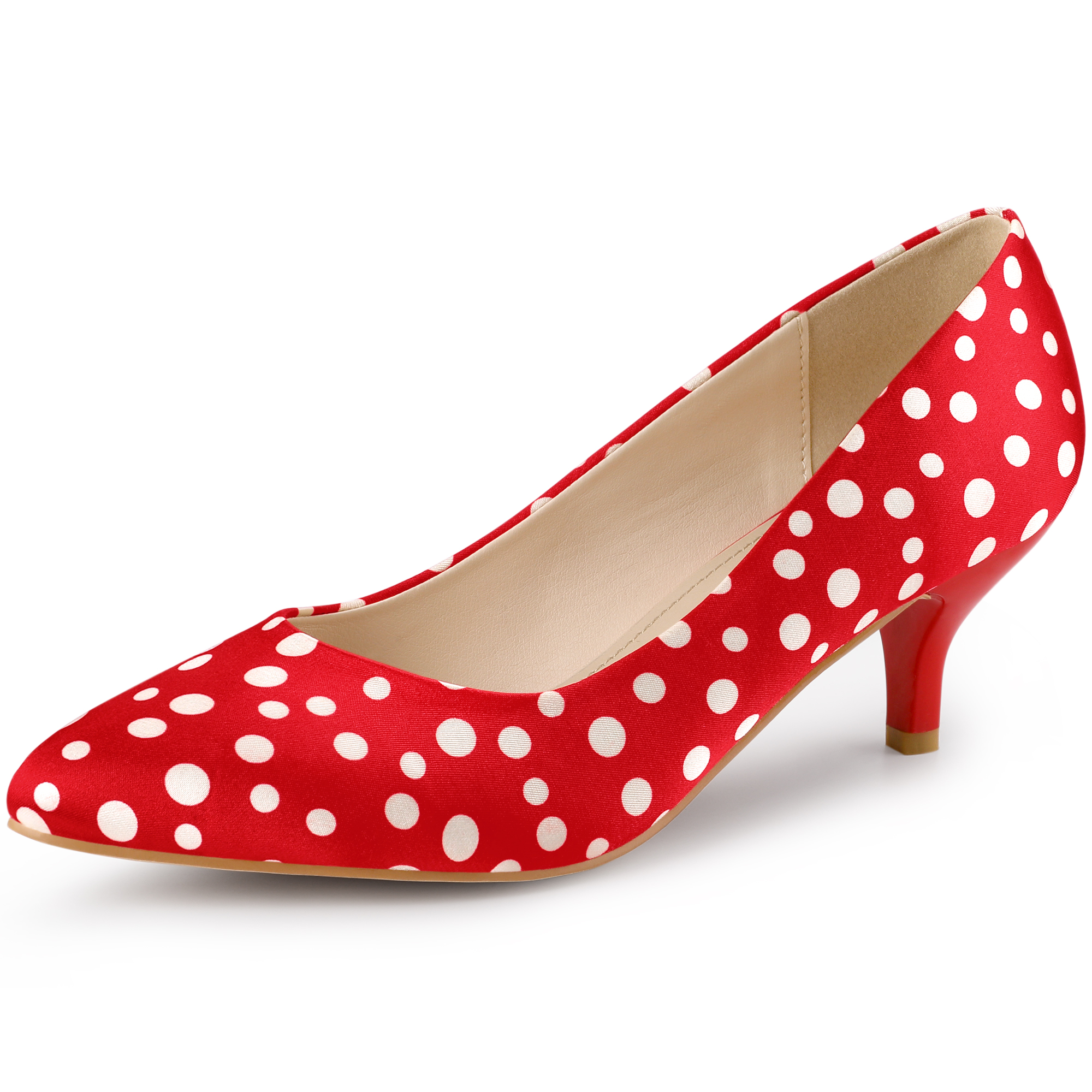 Pointed Toe Polka Dots Kitten Heel Pumps Red/6