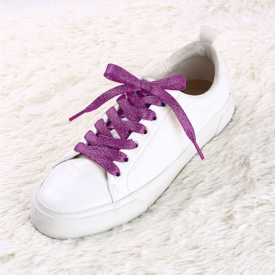 Glitter Metallic Shiny Flat Sneakers Shoelace Strings Fuchsia/70cm/27.56"