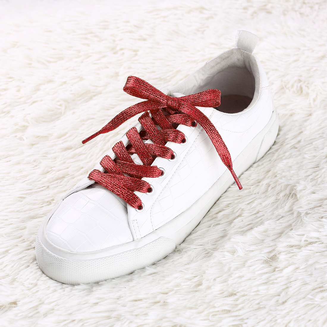 Glitter Shiny Metallic Flat Sneakers Shoelace Strings Red/70cm/27.56"