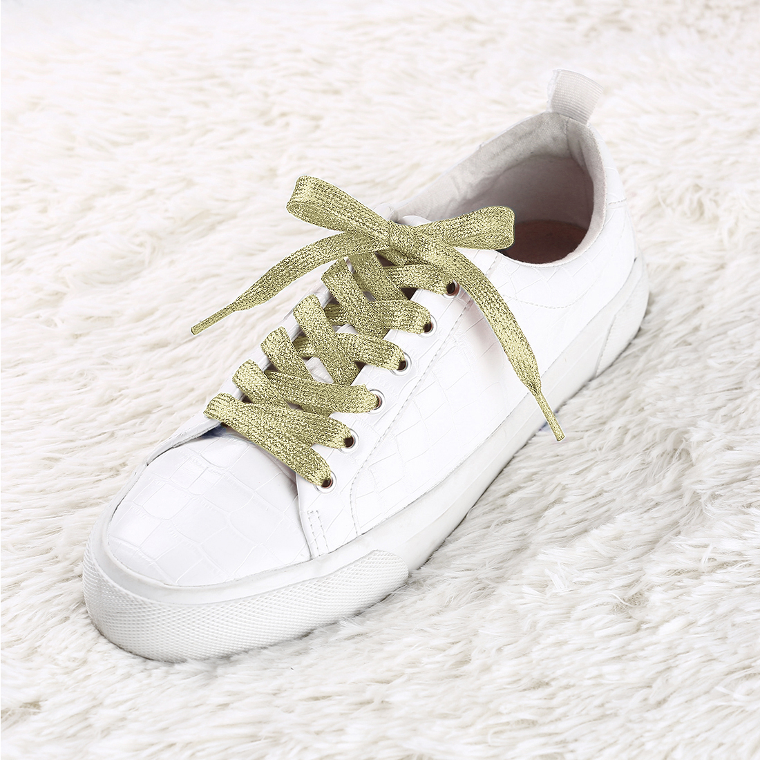 Glitter Metallic Shiny Flat Sneakers Shoelace Strings Light Gold/150cm/59.06"