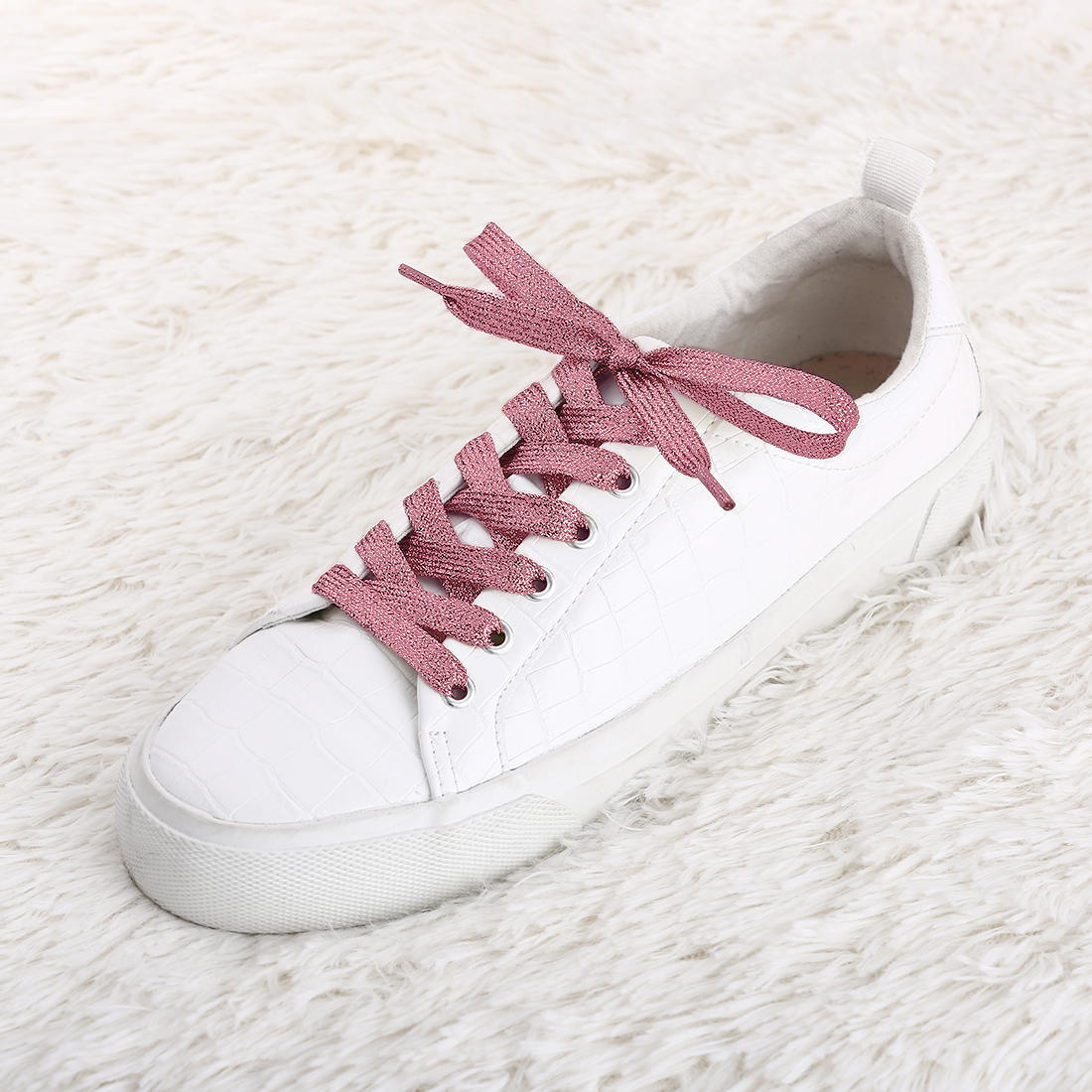 Glitter Metallic Shiny Flat Sneakers Shoelace Strings Pink/150cm/59.06"