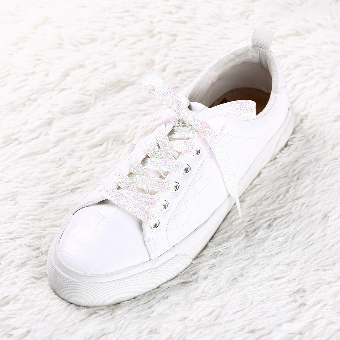 Glitter Metallic Shiny Flat Sneakers Shoelace Strings White/180cm/70.87"