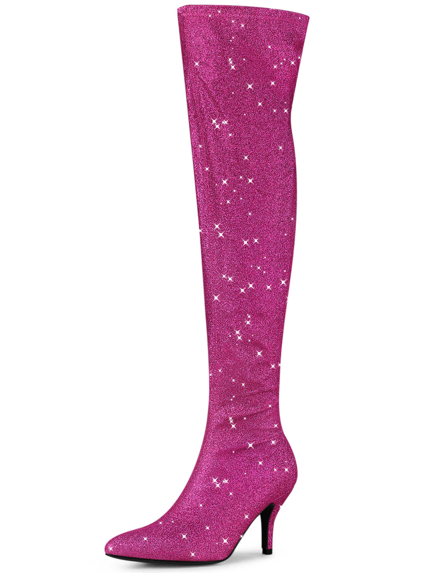 Glitter Pointed Toe Stiletto Heel Over the Knee High Boots HotPink/10
