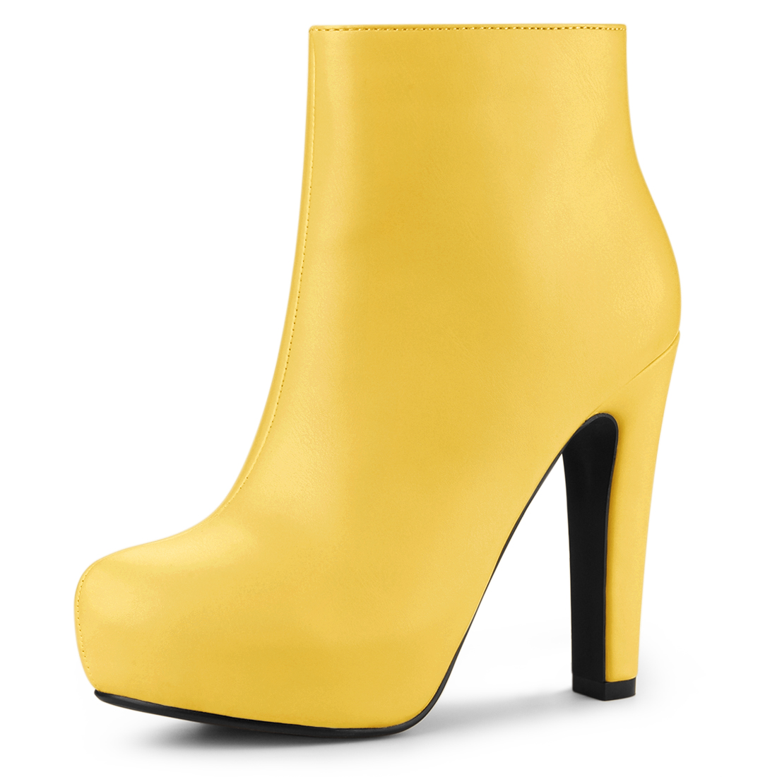 Faux Leather Round Toe Platform Chunky Heel Ankle Boots Light Yellow/7