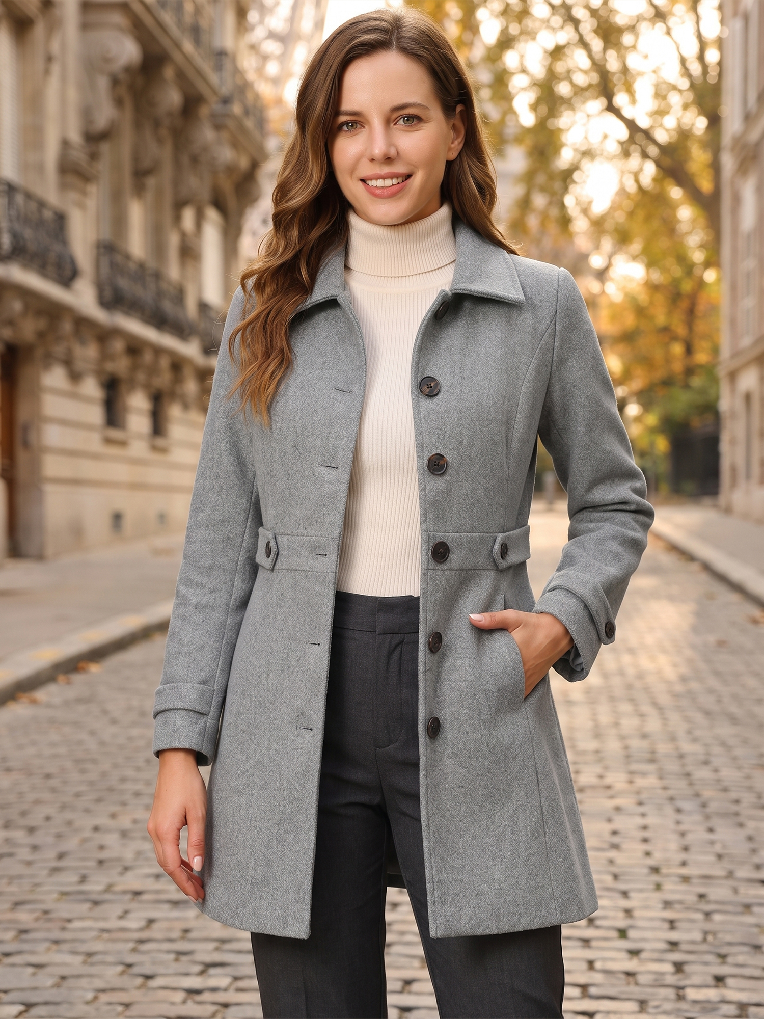 Winter Classic Outwear Overcoat with Pockets Single Breasted Coat Grey/M