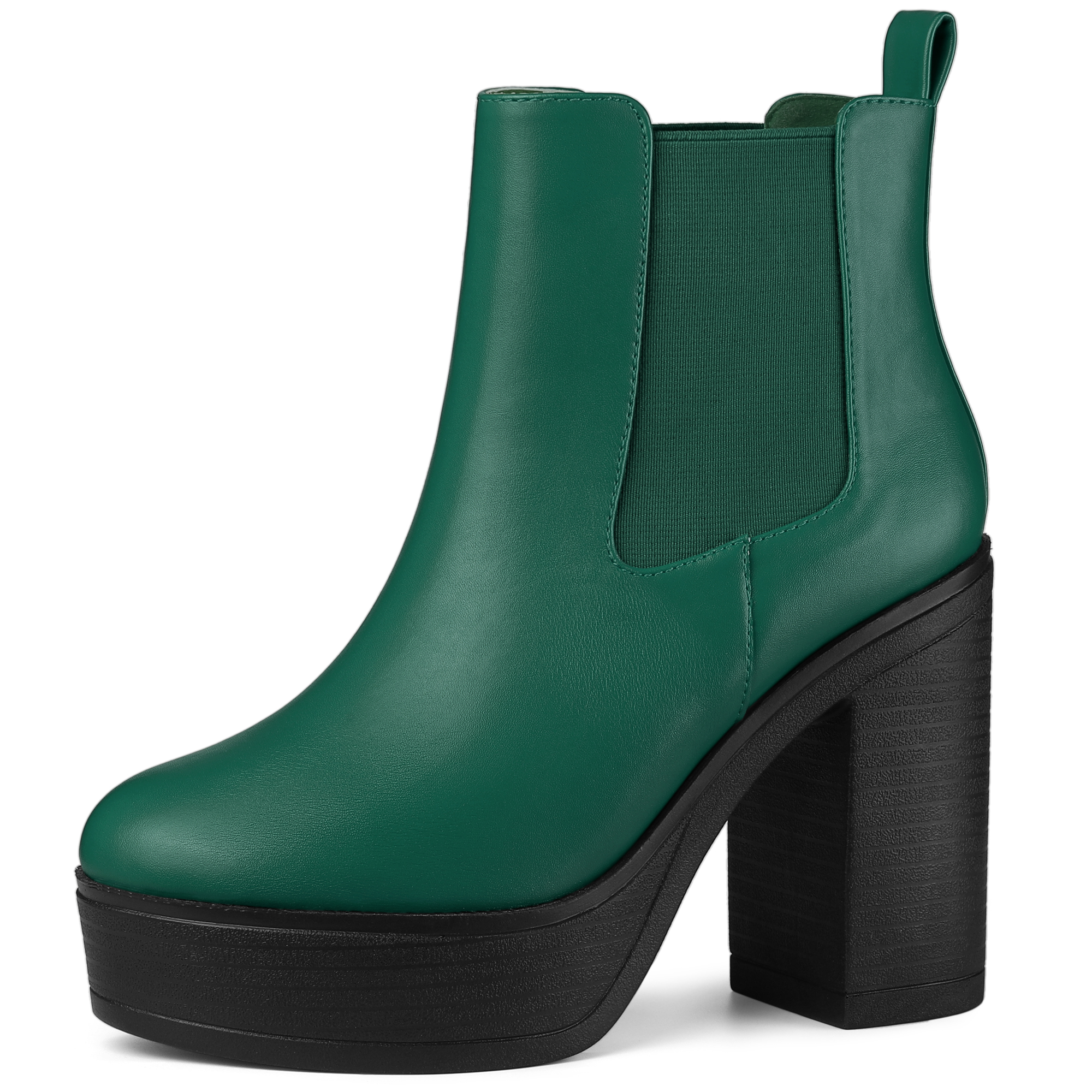 Platform Chunky High Heel Chelsea Ankle Boots Green/7.5