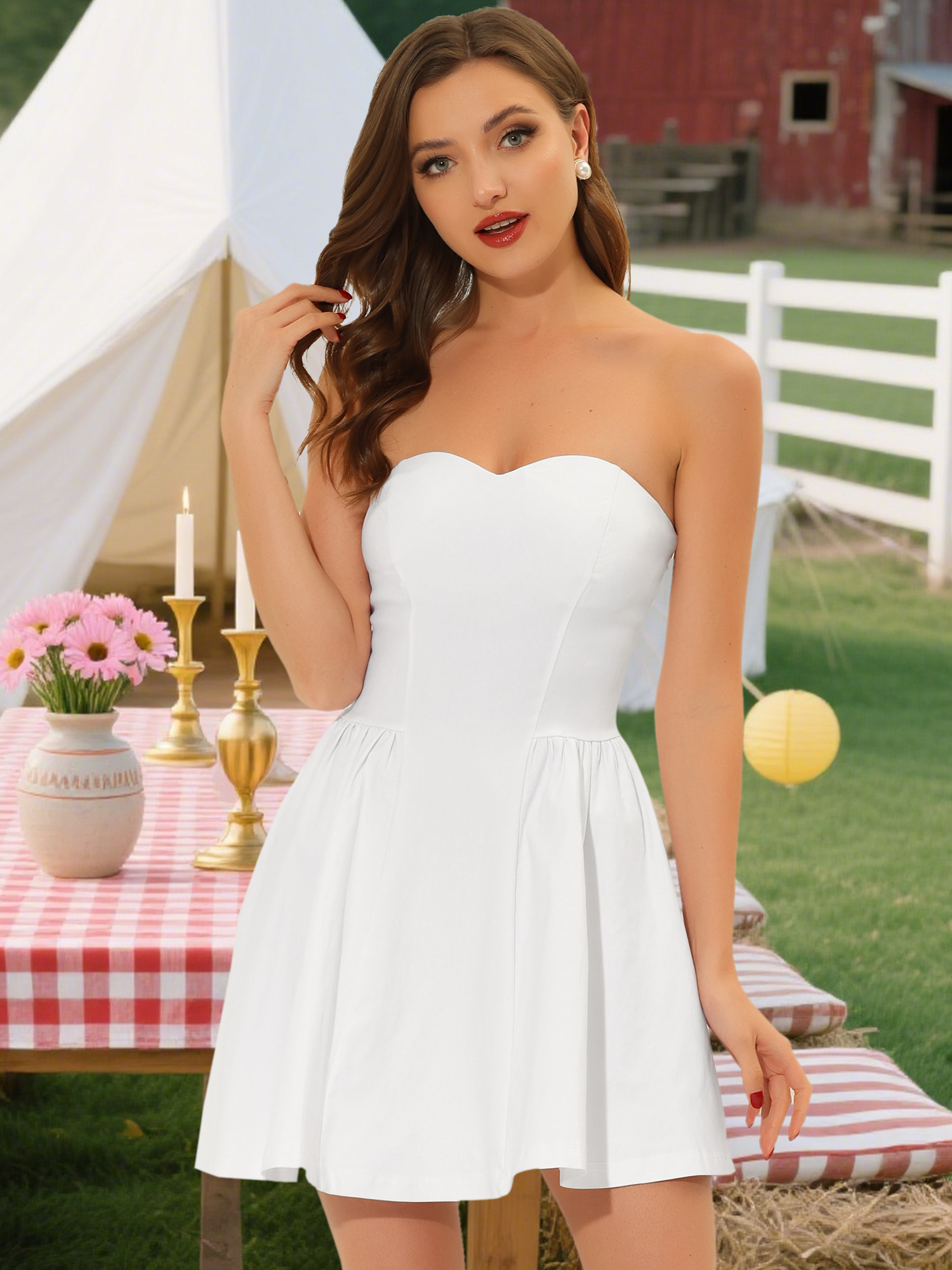 Strapless Sweetheart Neck Fit And Flare Mini Tube Top Dress White/L