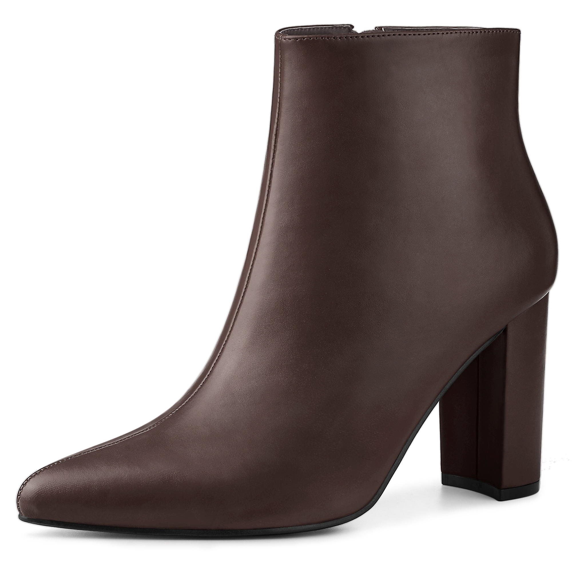 Pointed Toe Zipper Chunky High Heel Ankle Boots Coffee/8
