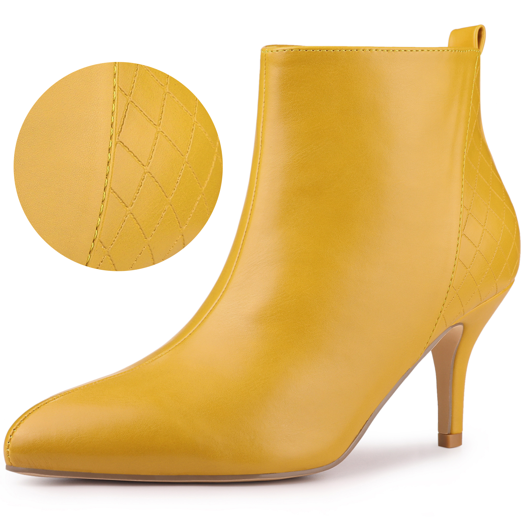 Women's Pointed Toe Side Zipper Stiletto Heels Ankle Boots Yellow/7