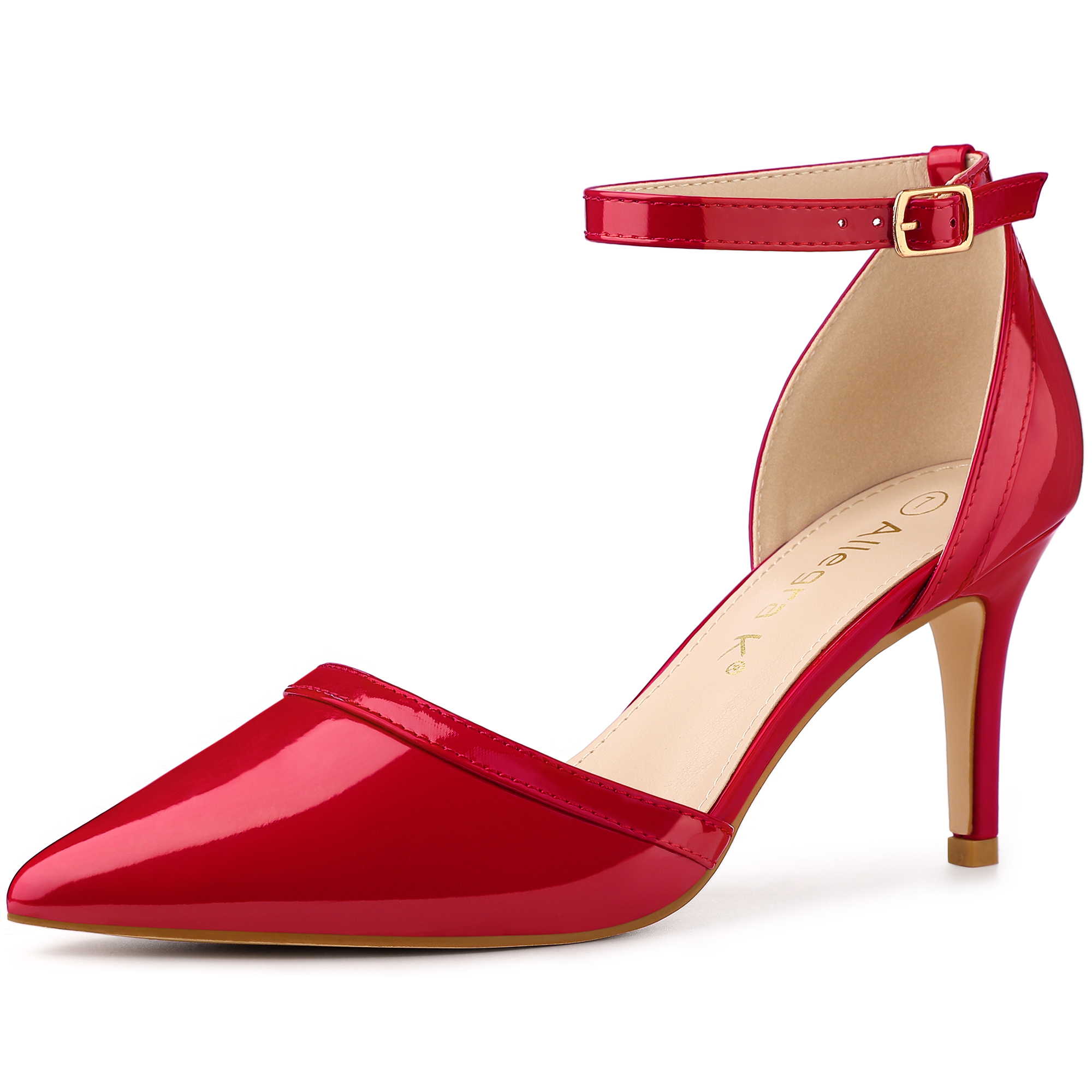 Allegra – Pointed Toe Stiletto High Heel Party Ankle Strap Pumps Red/7