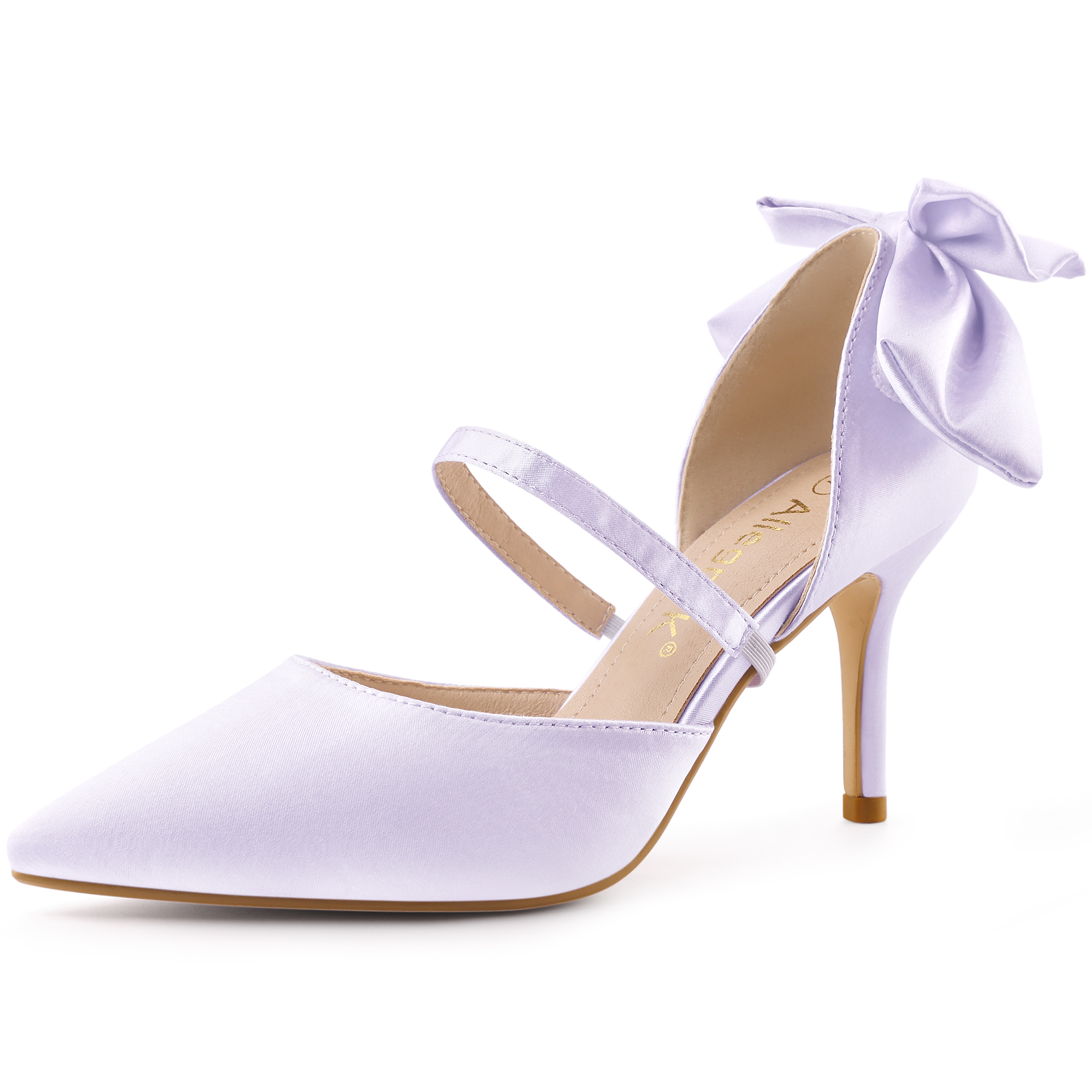 Allegra – Pointed Toe Bow Satin Stiletto Heel Pumps Purple/10