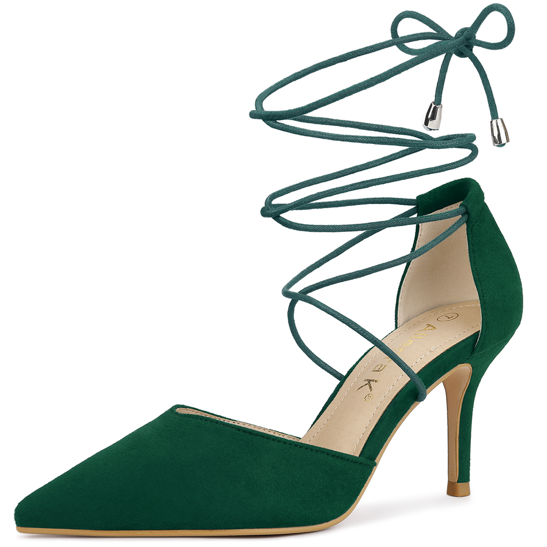 Pointed Toe Dress Pumps Lace Up Stiletto Heel Sandals Green/6