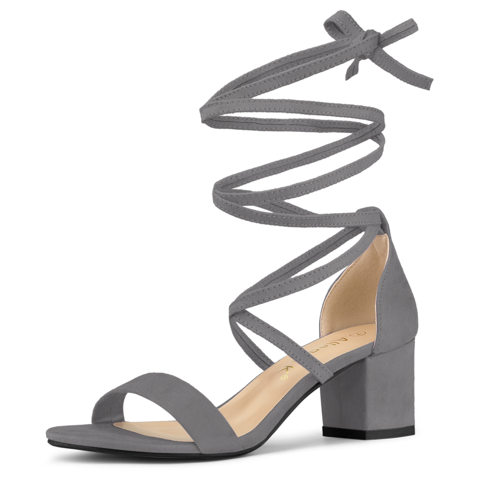 Open Toe Cross Strap Lace Up Mid Chunky Heel Sandals Grey/8.5