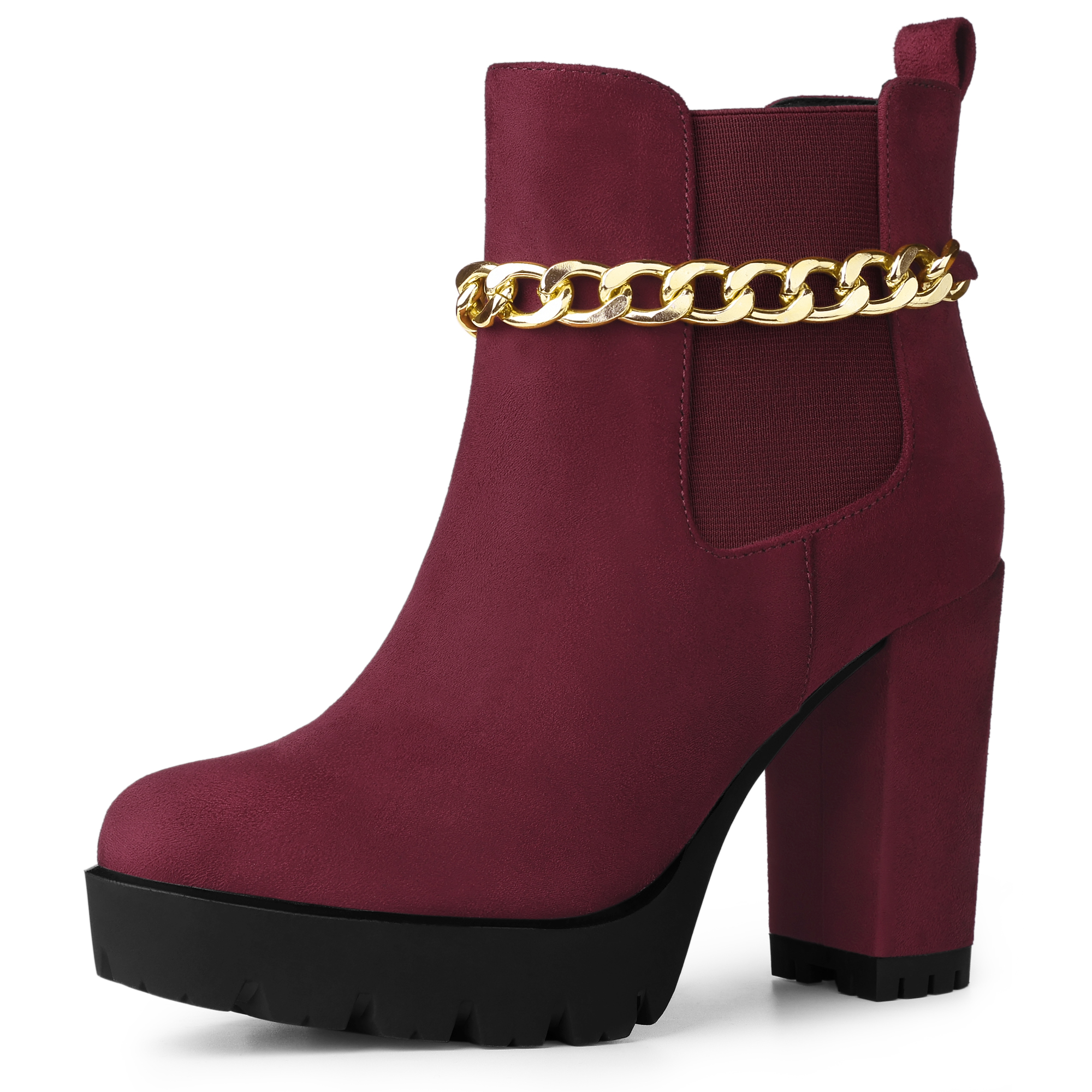 Platform Chain Chunky High Heel Chelsea Boots Burgundy/6.5