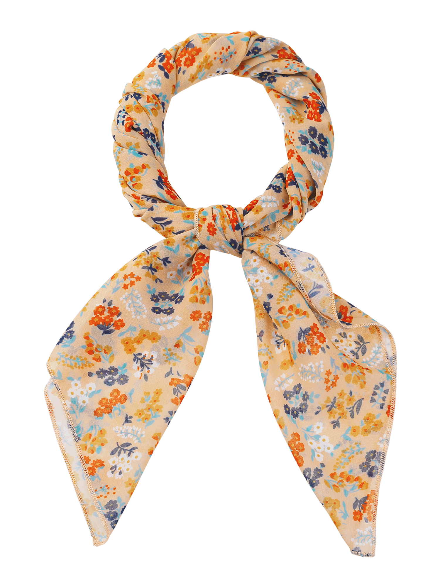 Chiffon Floral Print Square Kerchief Neck Scarf Neckerchief Light Orange/70x70cm/27.6x27.6 inches(LxW)