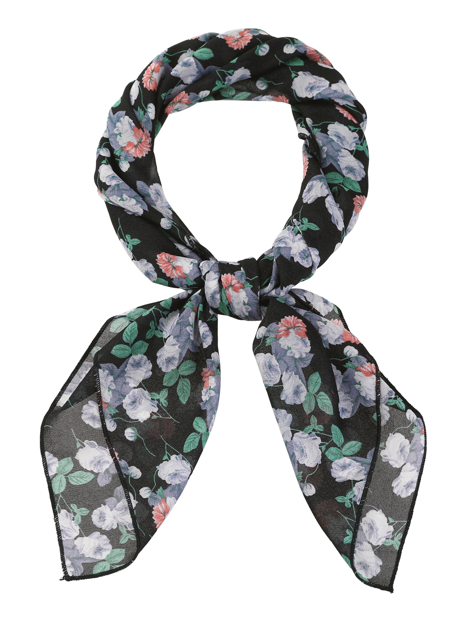 Chiffon Floral Print Square Kerchief Neck Scarf Neckerchief Black White Gray/70x70cm/27.6x27.6 inches(LxW)