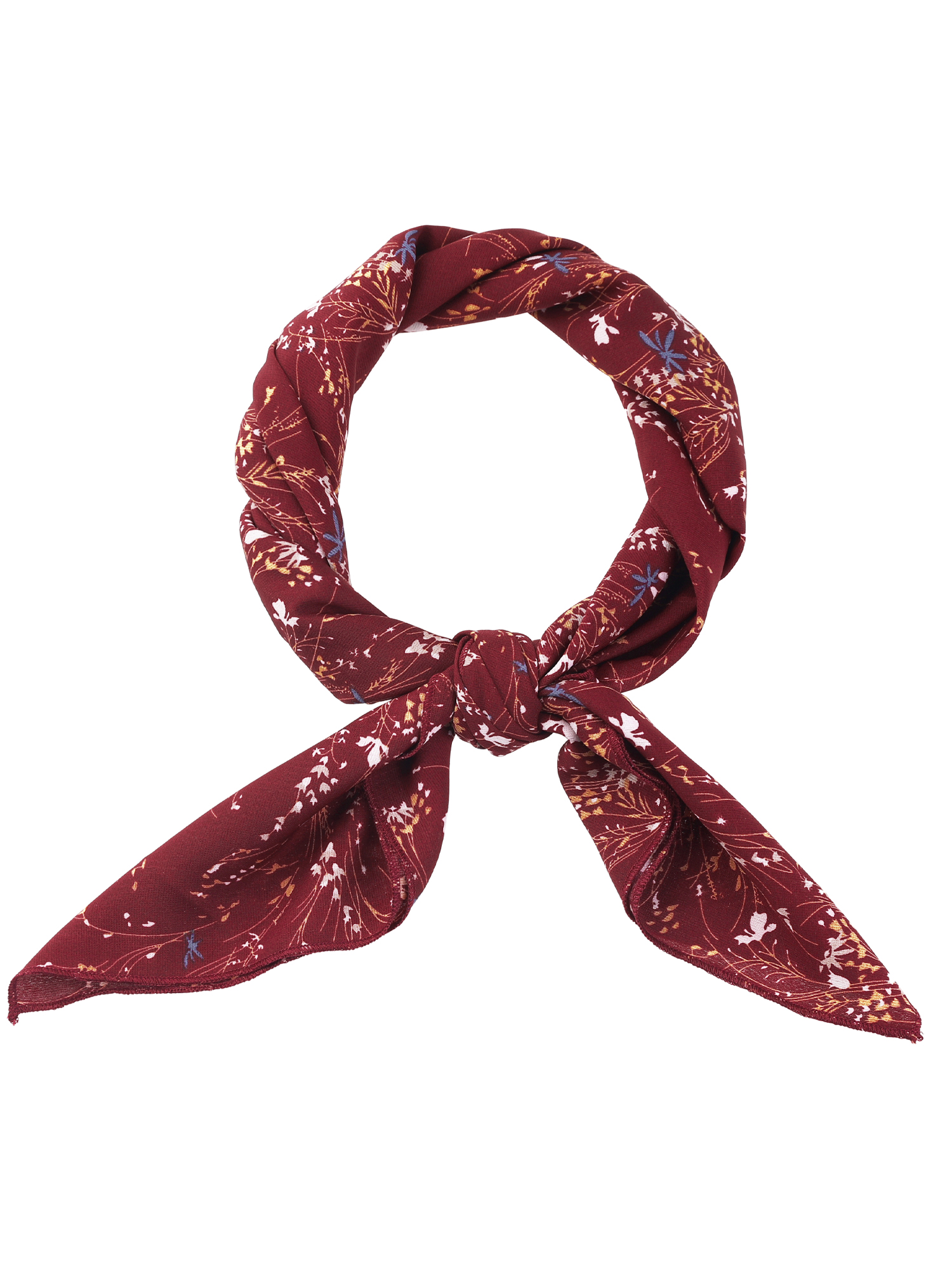 Chiffon Floral Print Square Kerchief Neck Scarf Neckerchief Wine Red/70x70cm/27.6x27.6 inches(LxW)
