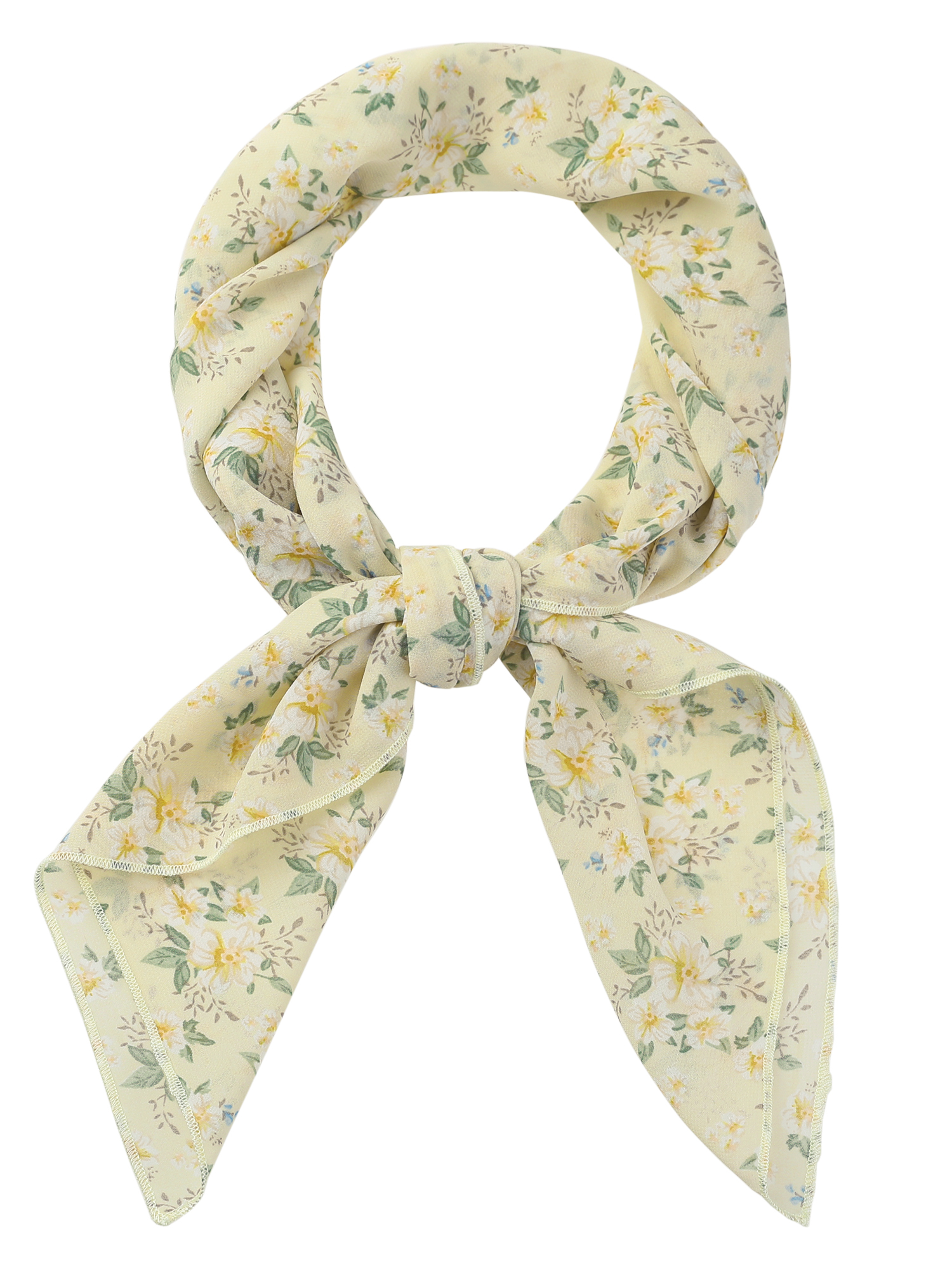 Chiffon Floral Print Square Kerchief Neck Scarf Neckerchief Light Yellow/70x70cm/27.6x27.6 inches(LxW)