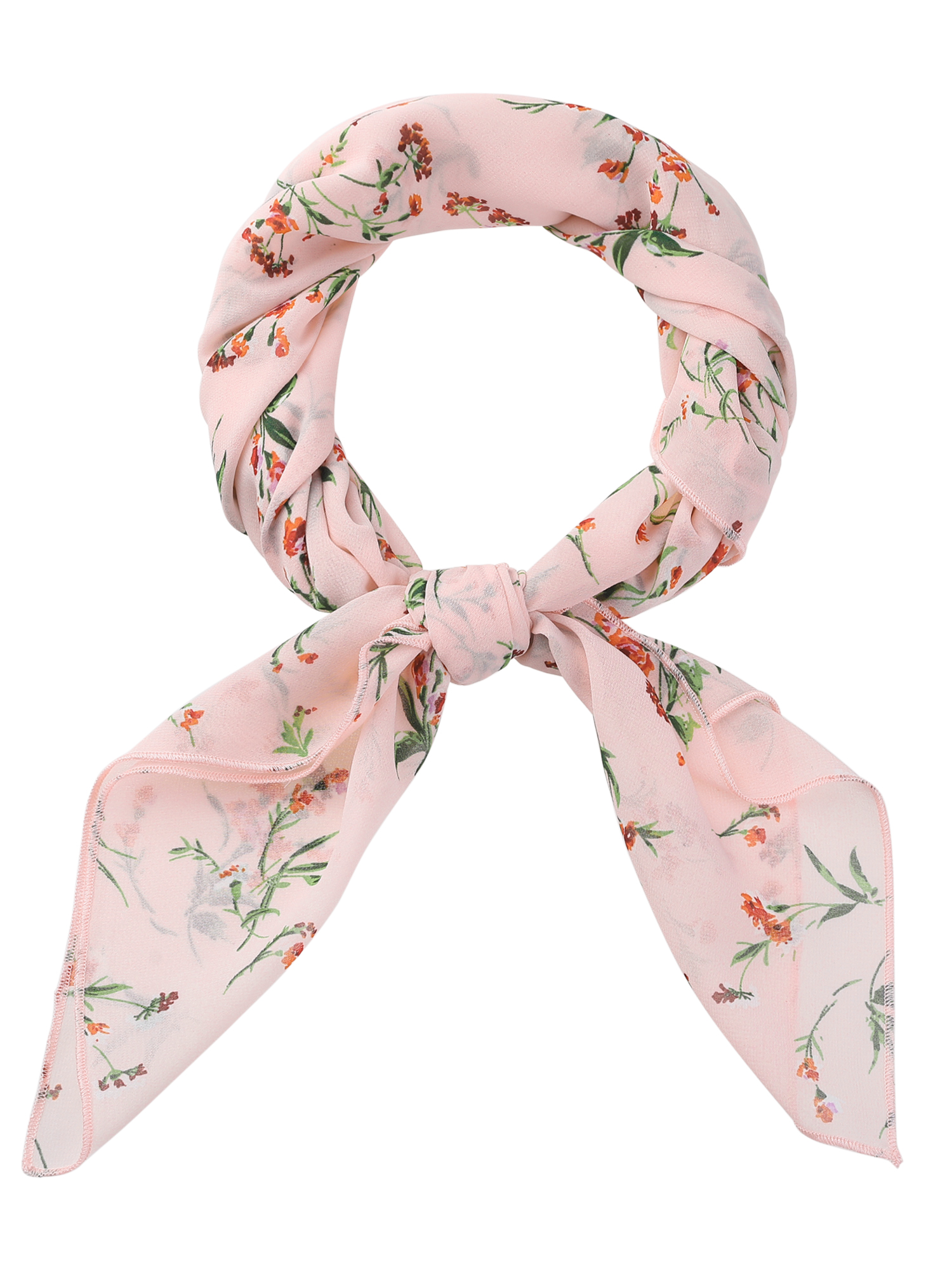 Chiffon Floral Print Square Kerchief Neck Scarf Neckerchief Light Pink/70x70cm/27.6x27.6 inches(LxW)