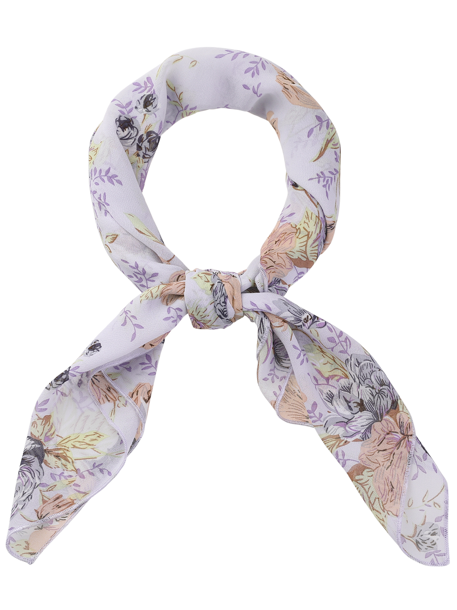 Chiffon Floral Print Square Kerchief Neck Scarf Neckerchief Pale Purple/70x70cm/27.6x27.6 inches(LxW)