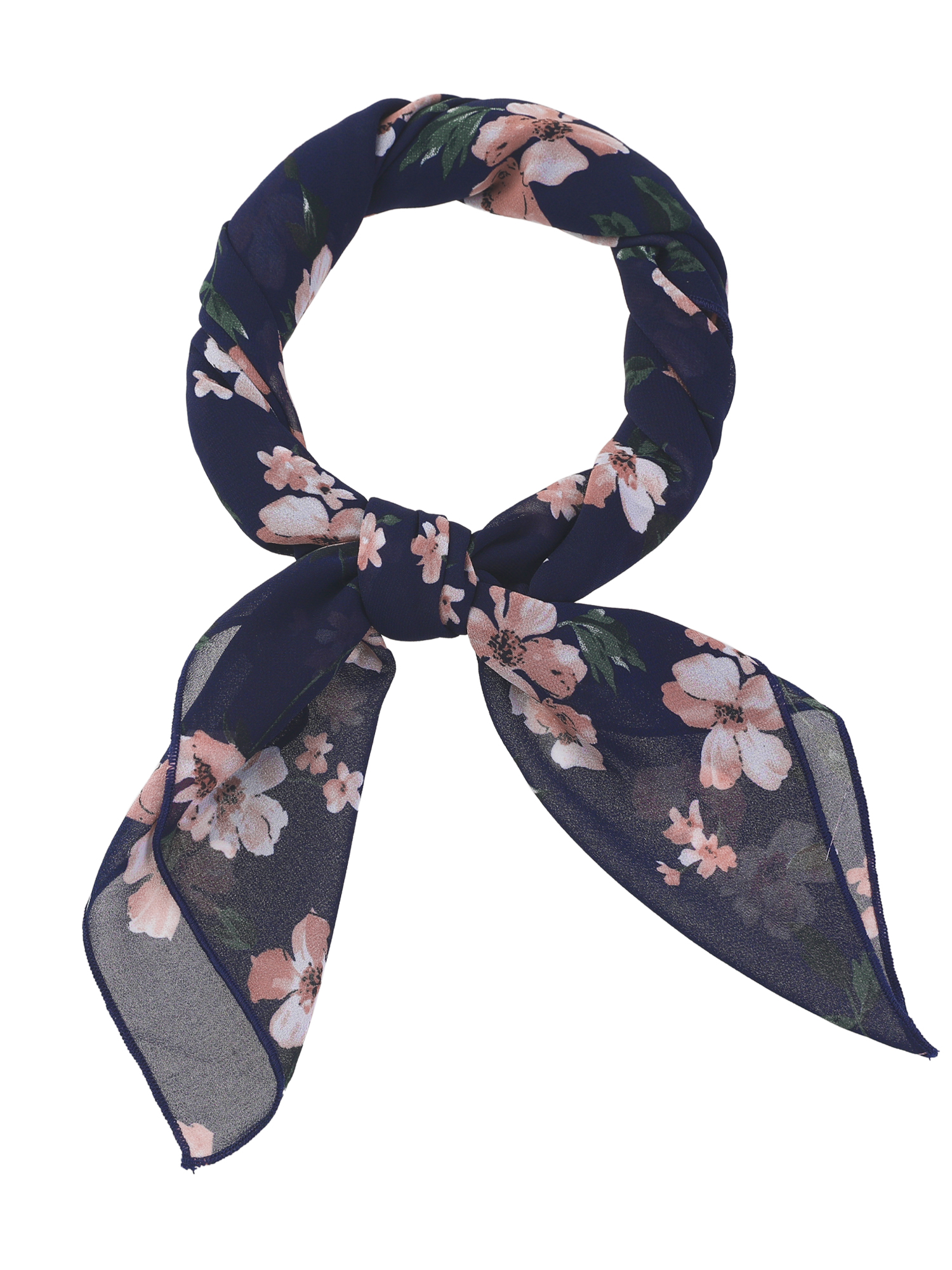 Chiffon Floral Print Square Kerchief Neck Scarf Neckerchief Navy Blue/70x70cm/27.6x27.6 inches(LxW)