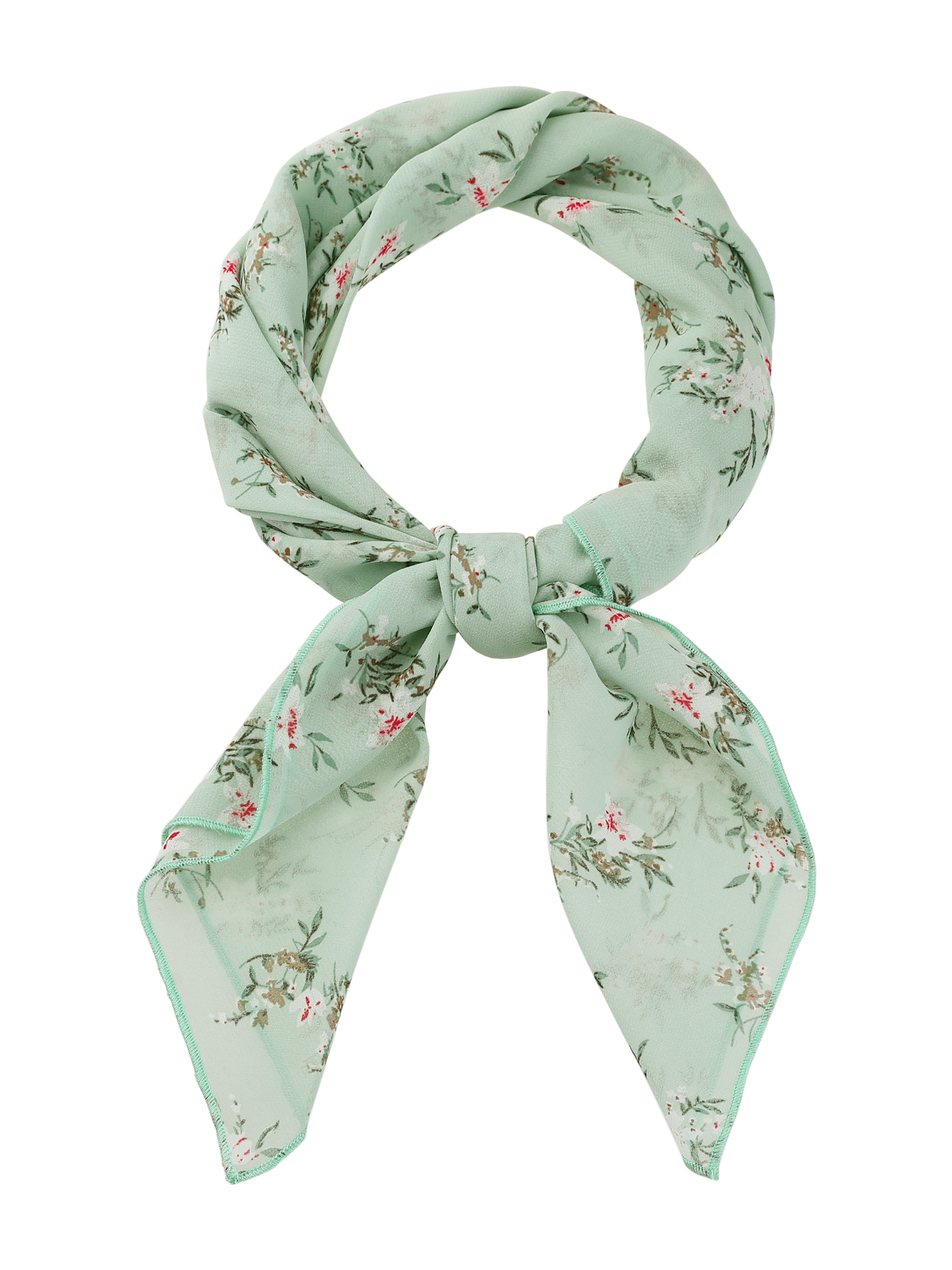 Chiffon Floral Print Square Kerchief Neck Scarf Neckerchief Light Green/70x70cm/27.6x27.6 inches(LxW)