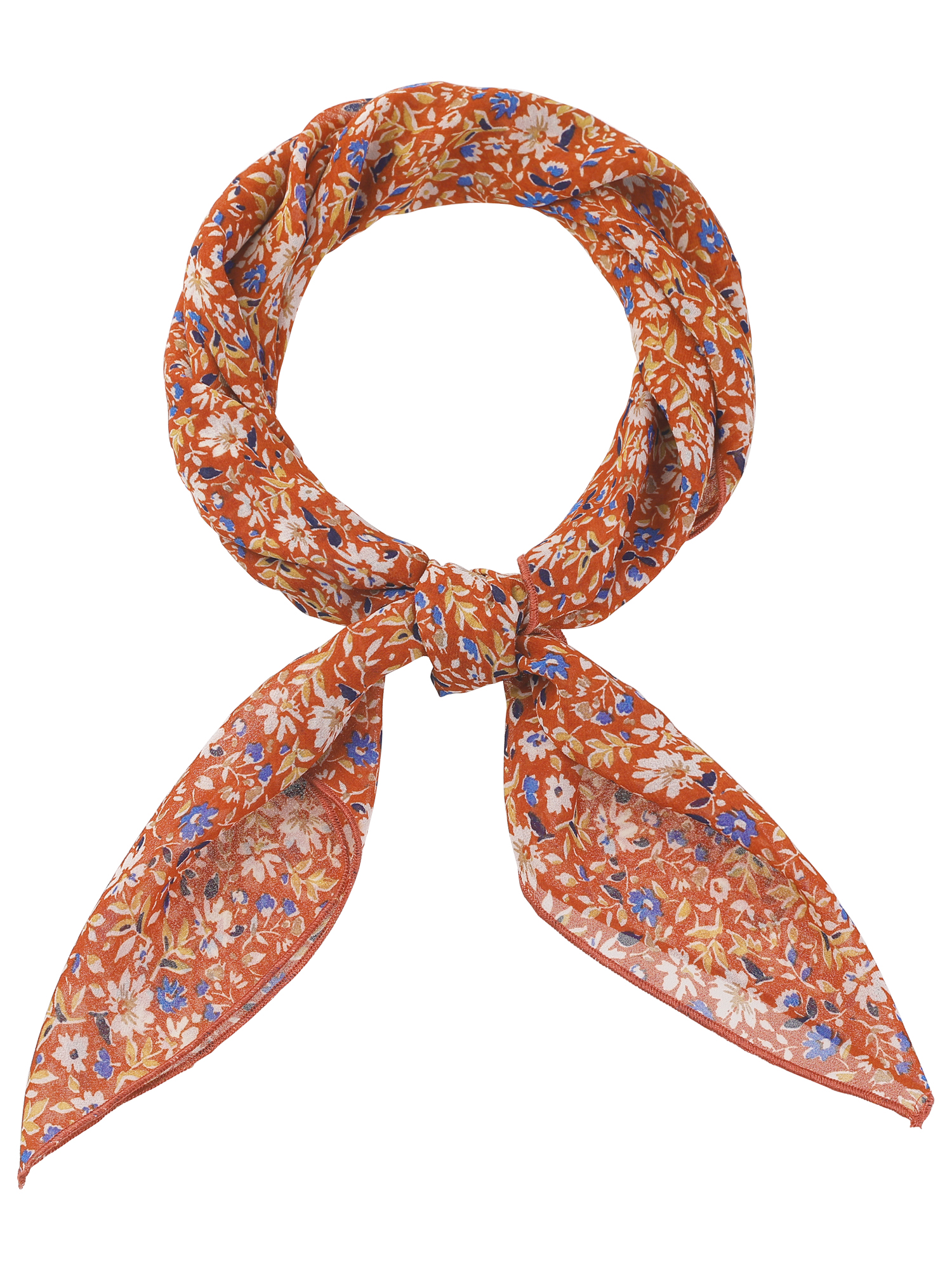 Chiffon Floral Print Square Kerchief Neck Scarf Neckerchief Red/70x70cm/27.6x27.6 inches(LxW)